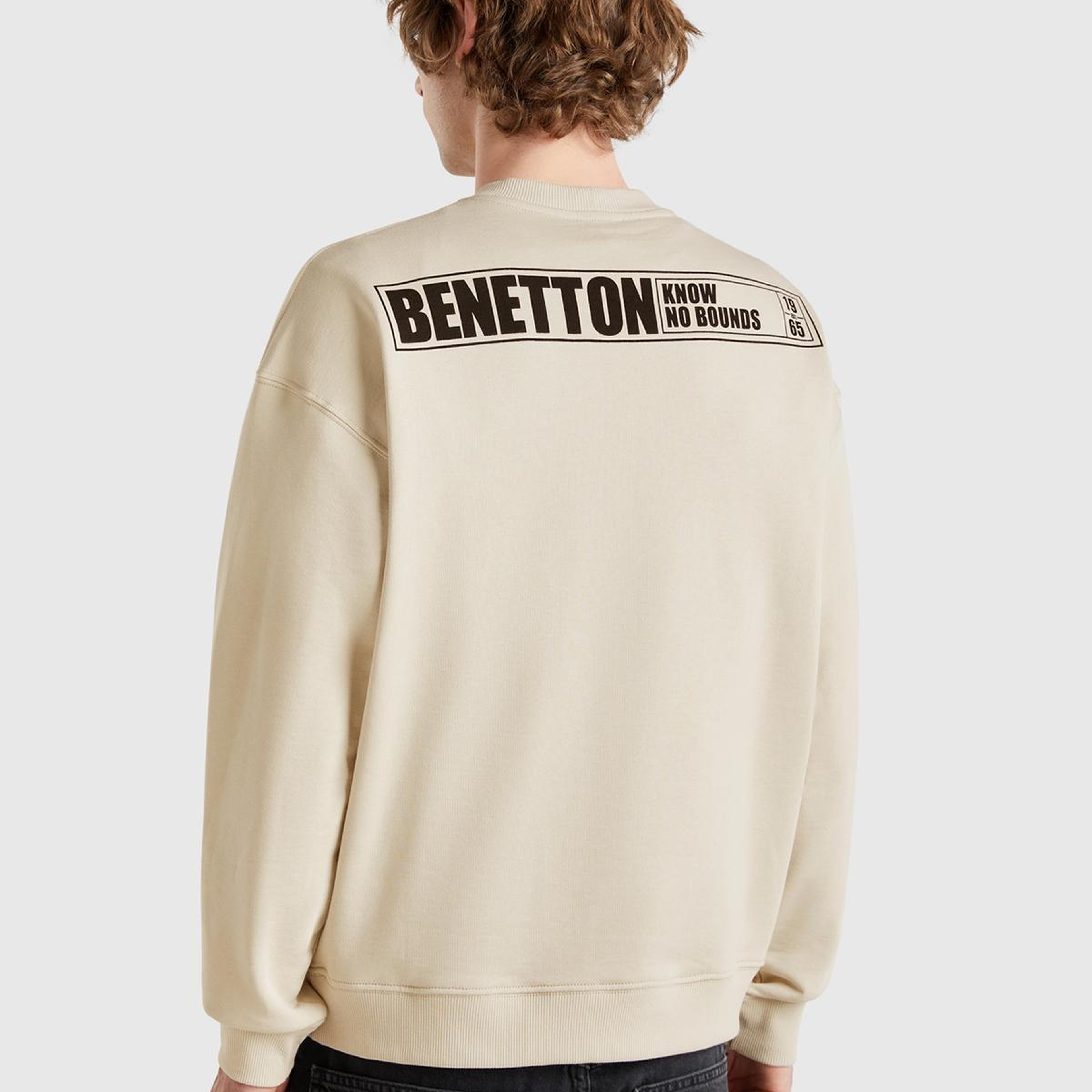 Erkek Taş Rengi Pamuk Karışımlı Önü Baskılı Relax Fit Sweatshirt