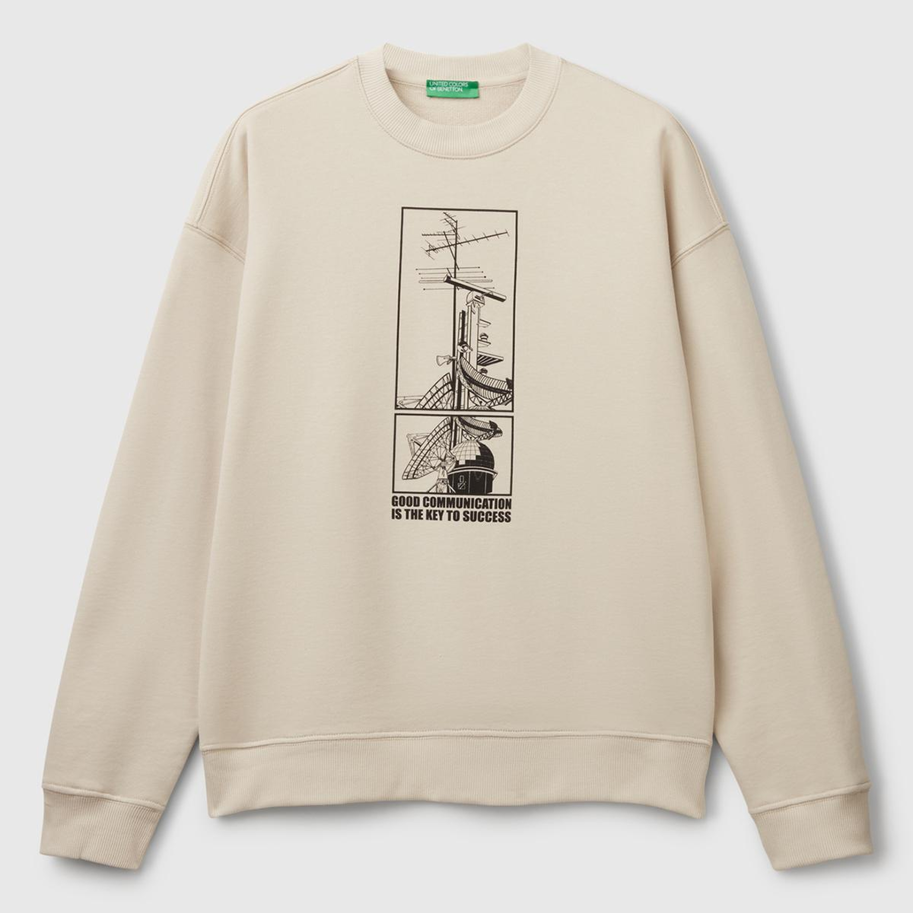 Erkek Taş Rengi Pamuk Karışımlı Önü Baskılı Relax Fit Sweatshirt