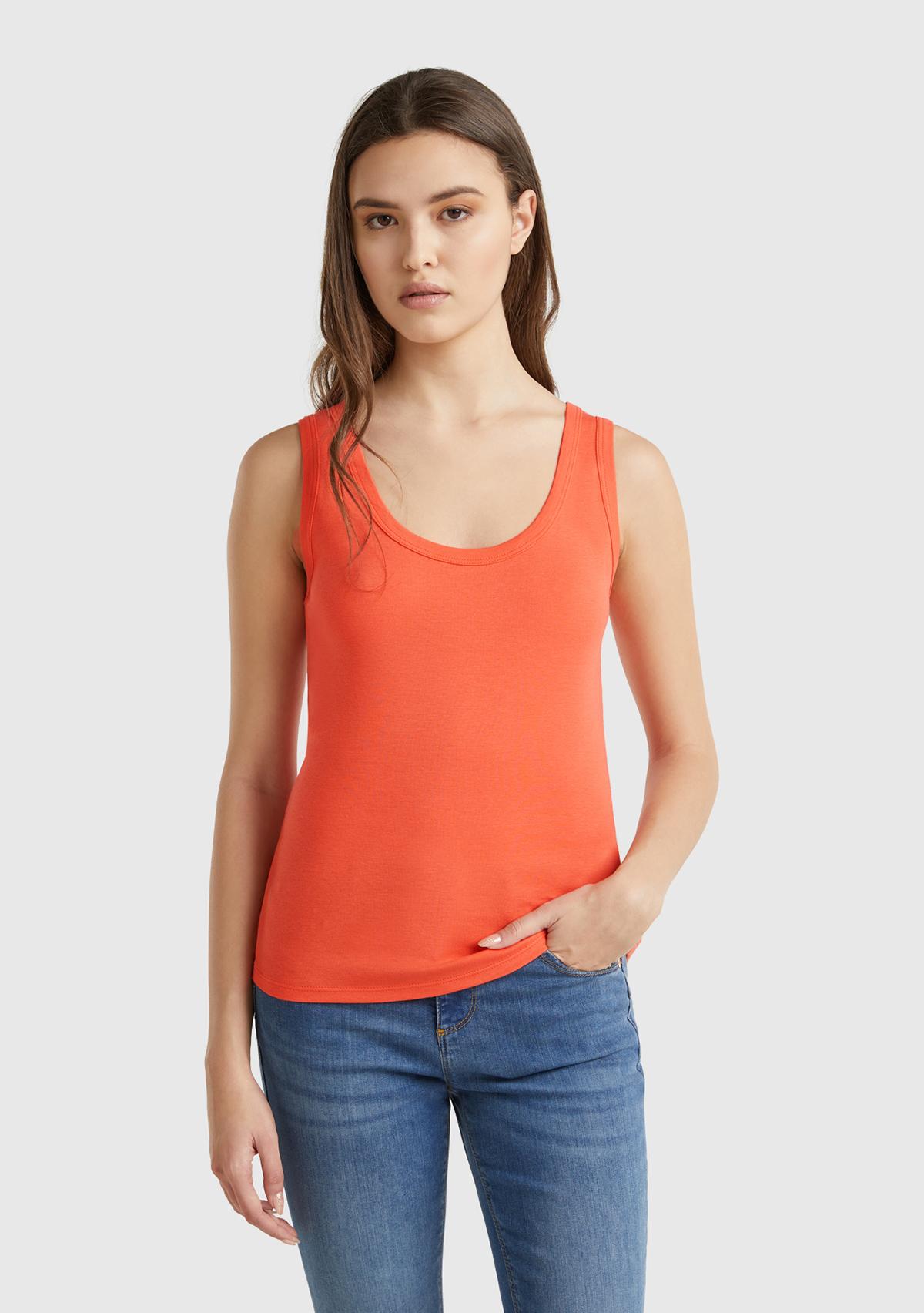 Kadın Turuncu %100 Pamuk Ucu Logo İşlemeli Slim Fit Yuvarlak Yaka Atlet