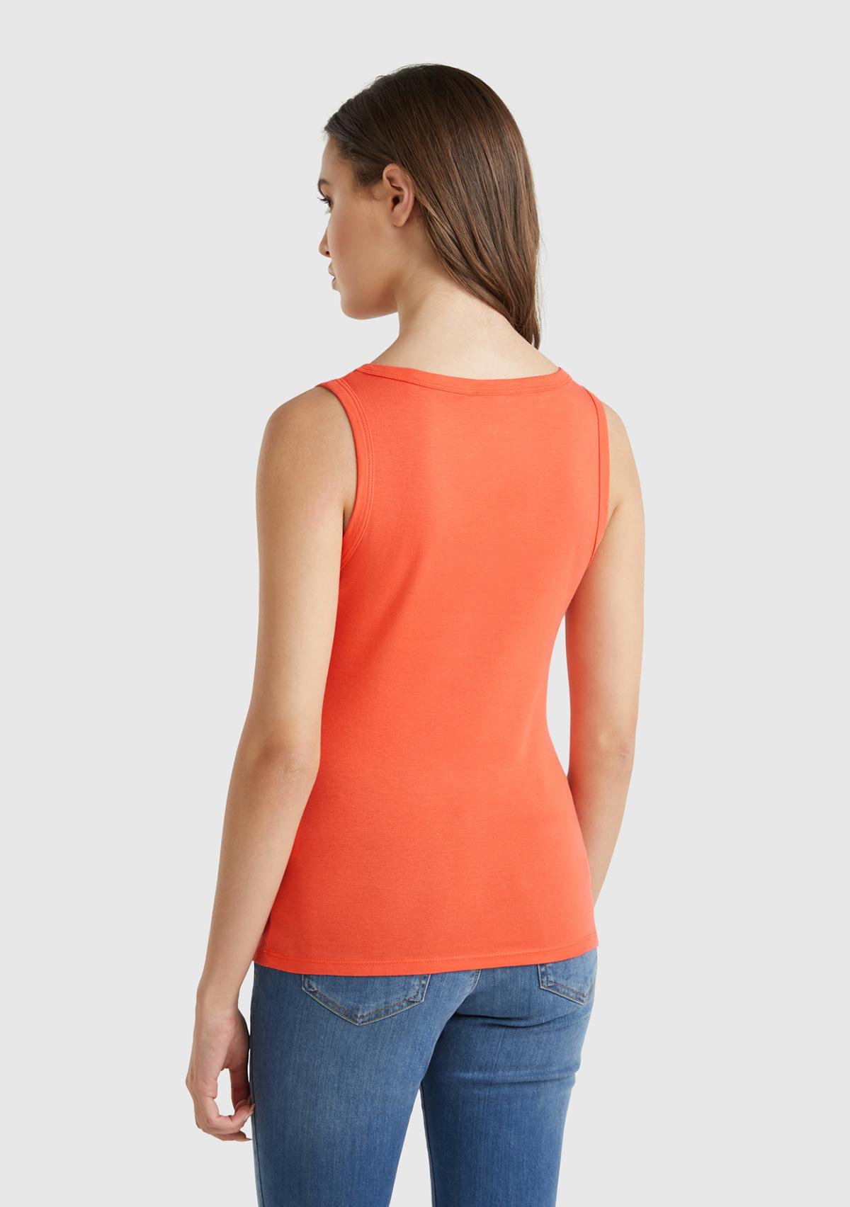 Kadın Turuncu %100 Pamuk Ucu Logo İşlemeli Slim Fit Yuvarlak Yaka Atlet