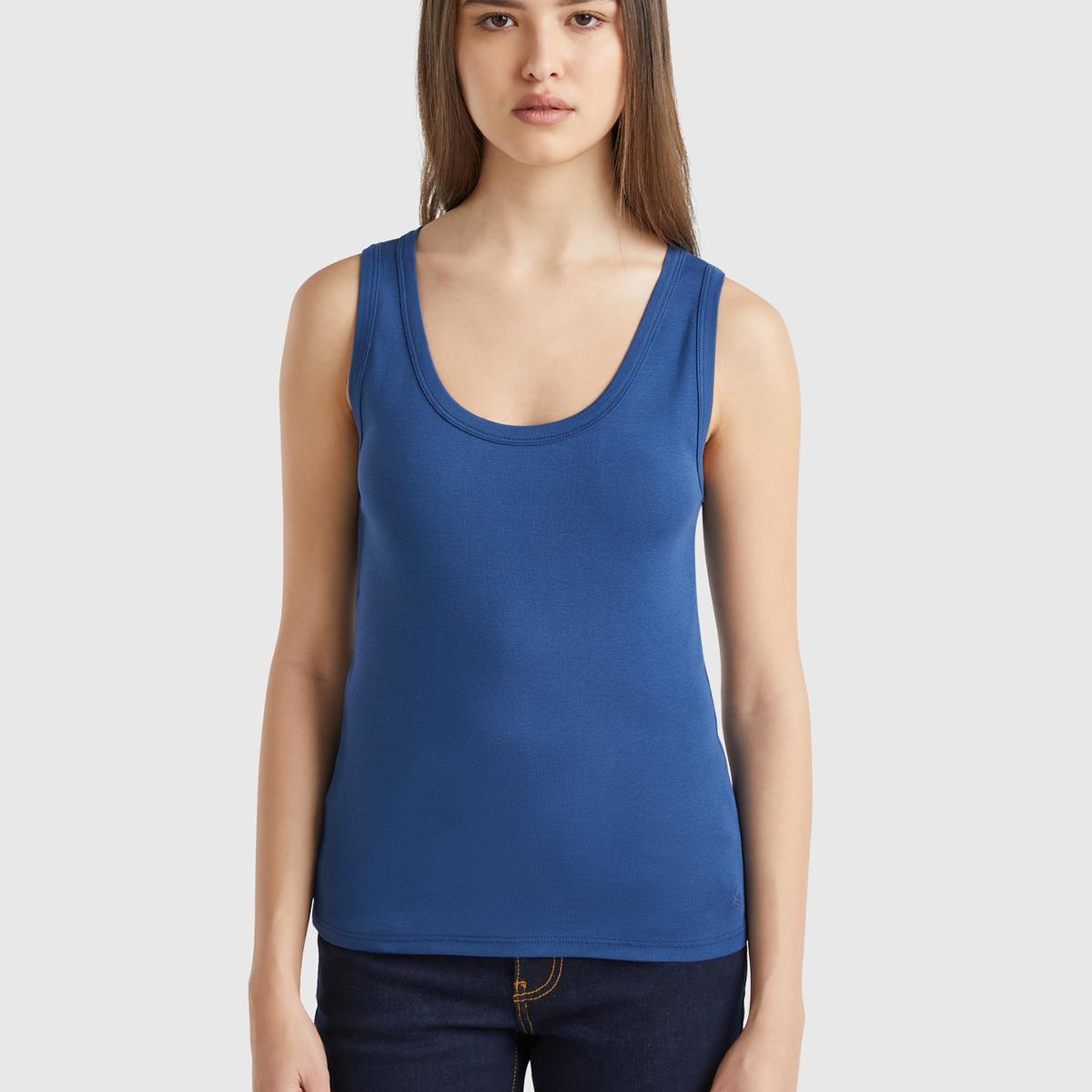 Kadın Denim %100 Pamuk Ucu Logo İşlemeli Slim Fit Yuvarlak Yaka Atlet