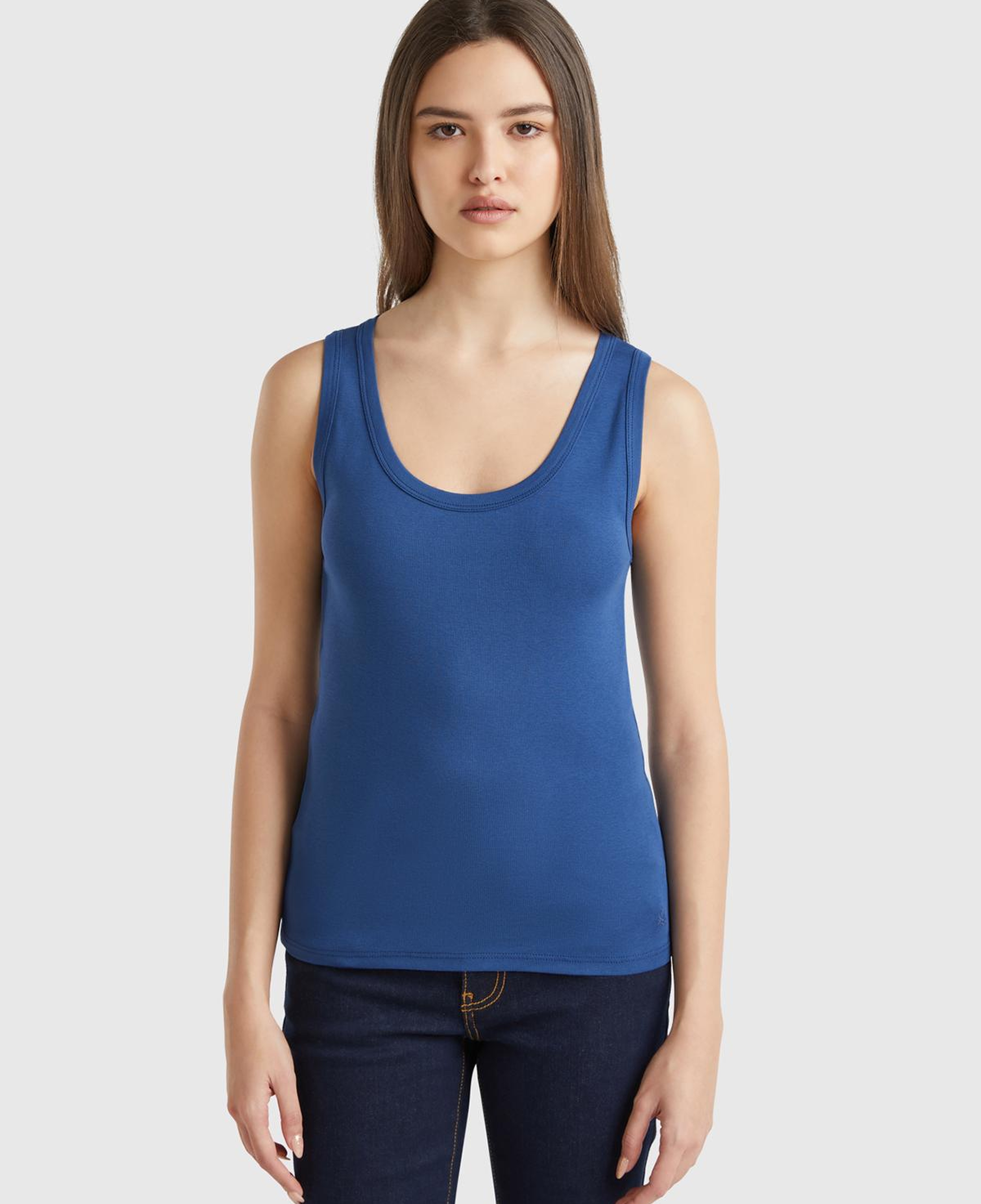 Kadın Denim %100 Pamuk Ucu Logo İşlemeli Slim Fit Yuvarlak Yaka Atlet