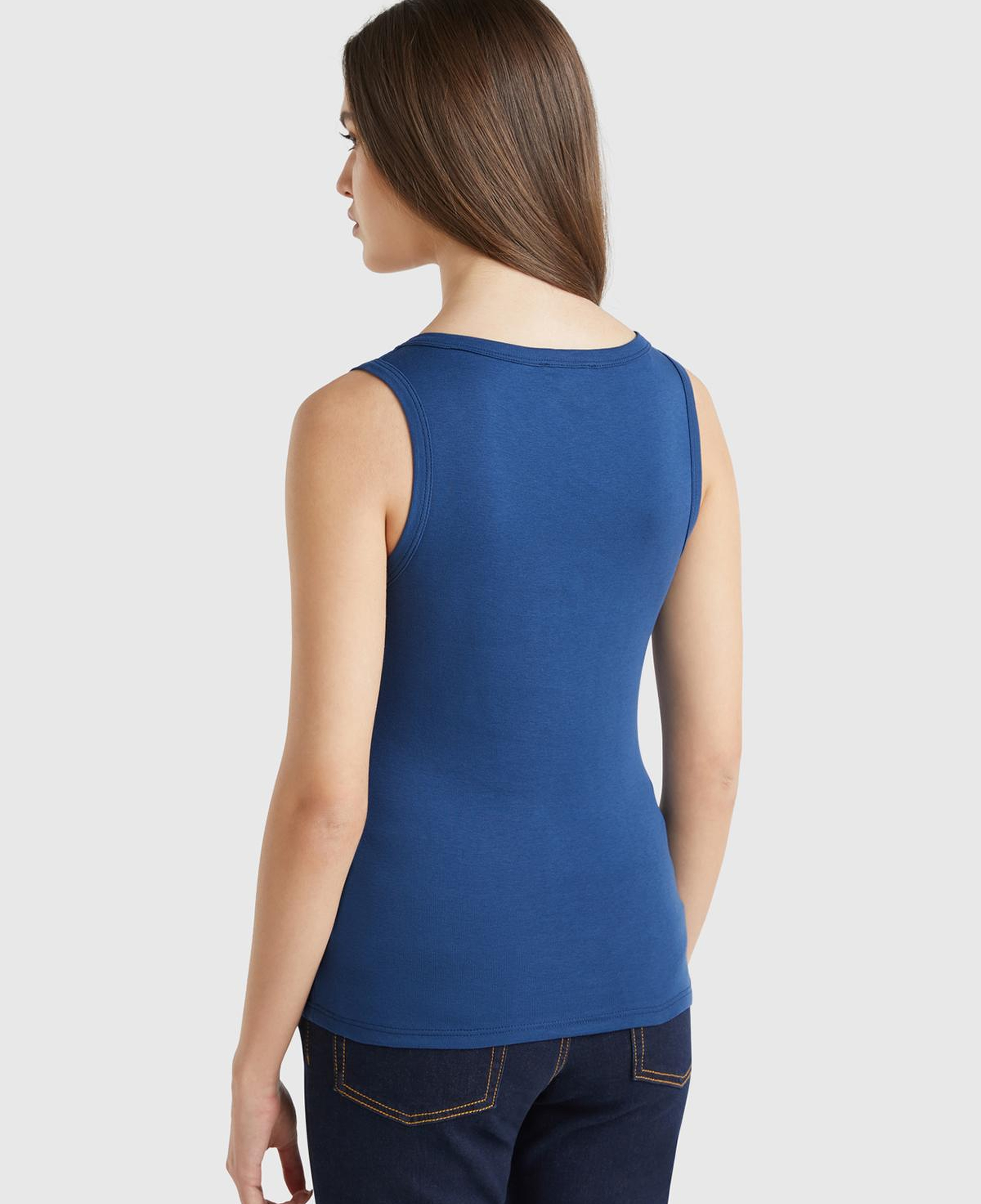 Kadın Denim %100 Pamuk Ucu Logo İşlemeli Slim Fit Yuvarlak Yaka Atlet