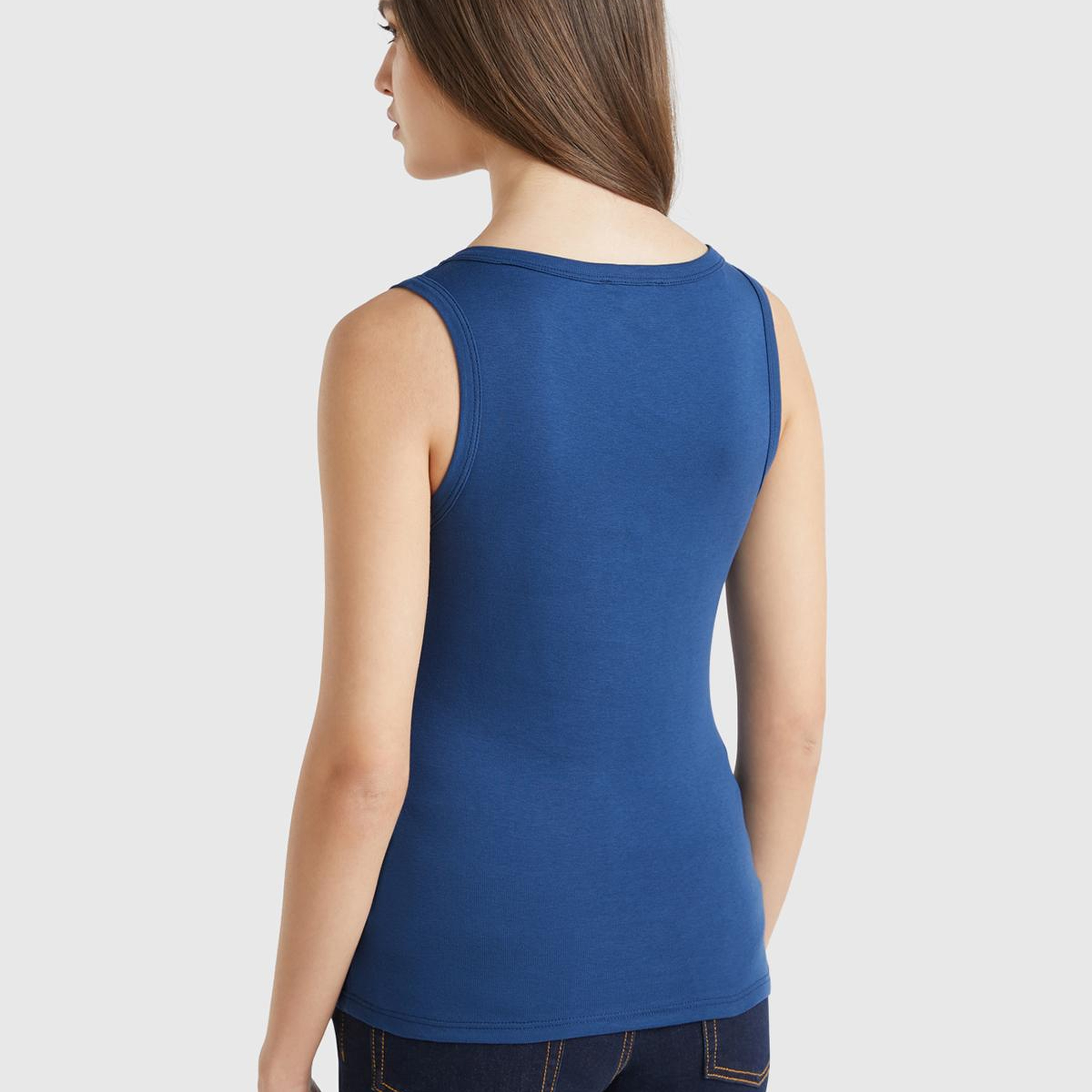 Kadın Denim %100 Pamuk Ucu Logo İşlemeli Slim Fit Yuvarlak Yaka Atlet