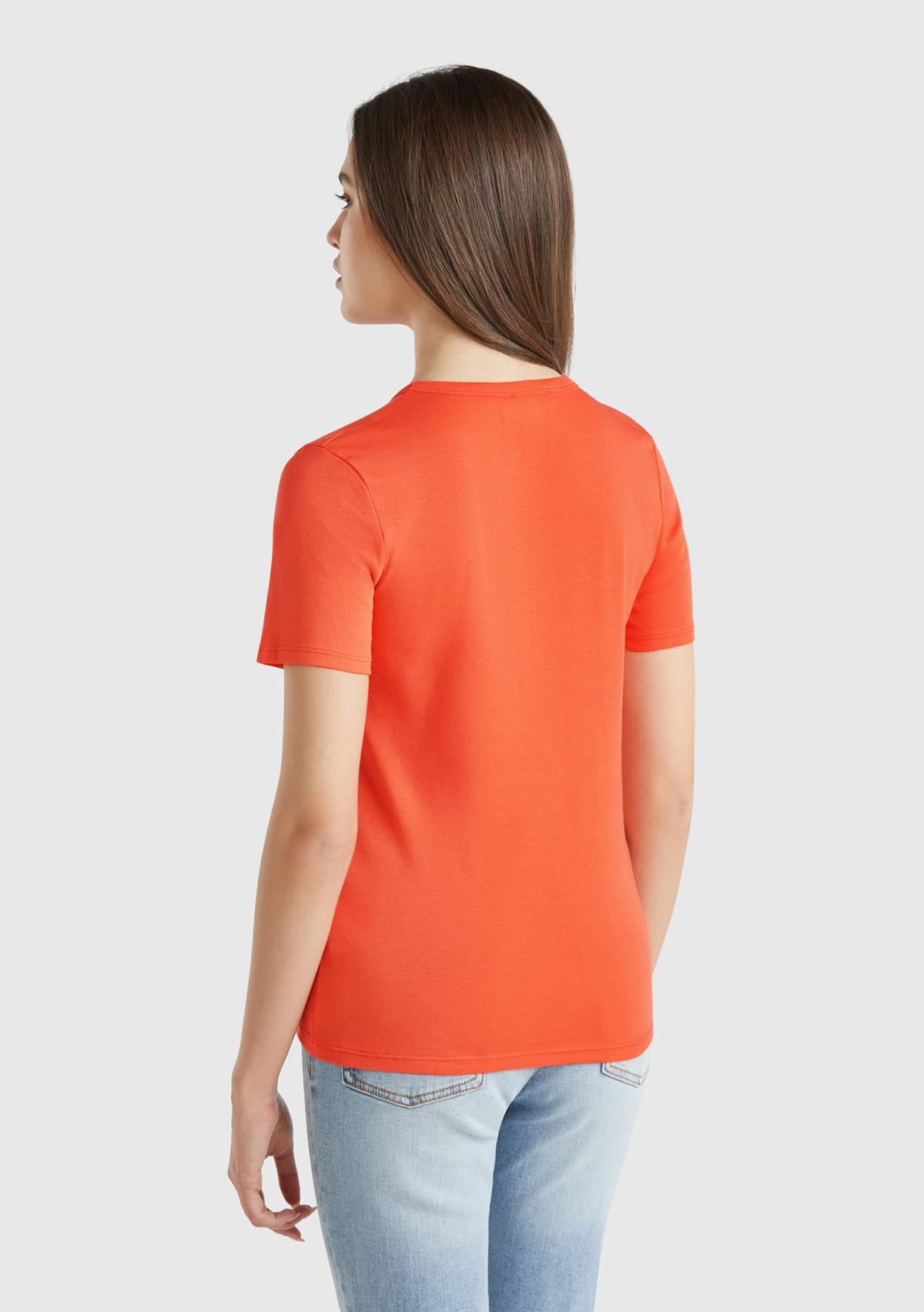 Kadın Turuncu %100 Koton Basic Kısa Kollu Bisiklet Yaka T-Shirt