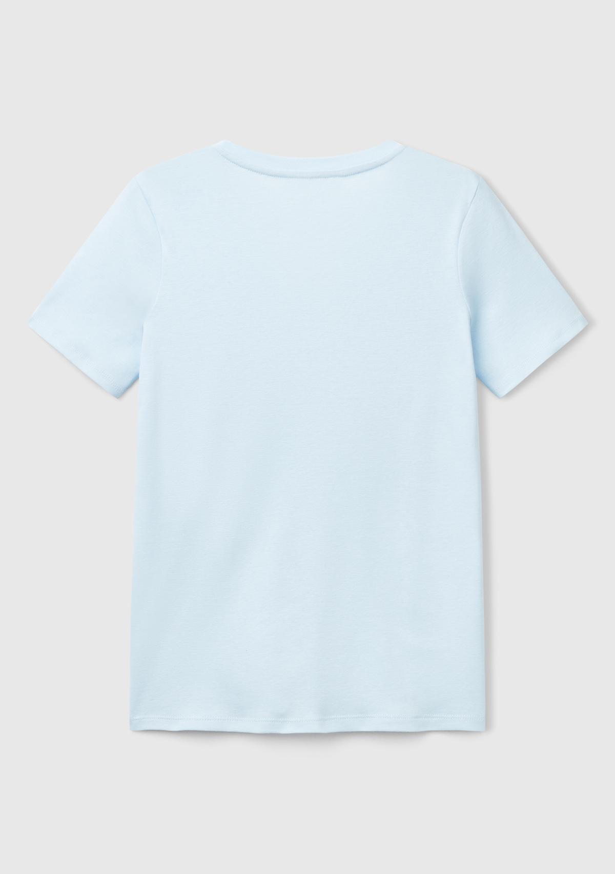 Kadın Açık Mavi %100 Pamuk V Yaka Basic T-Shirt