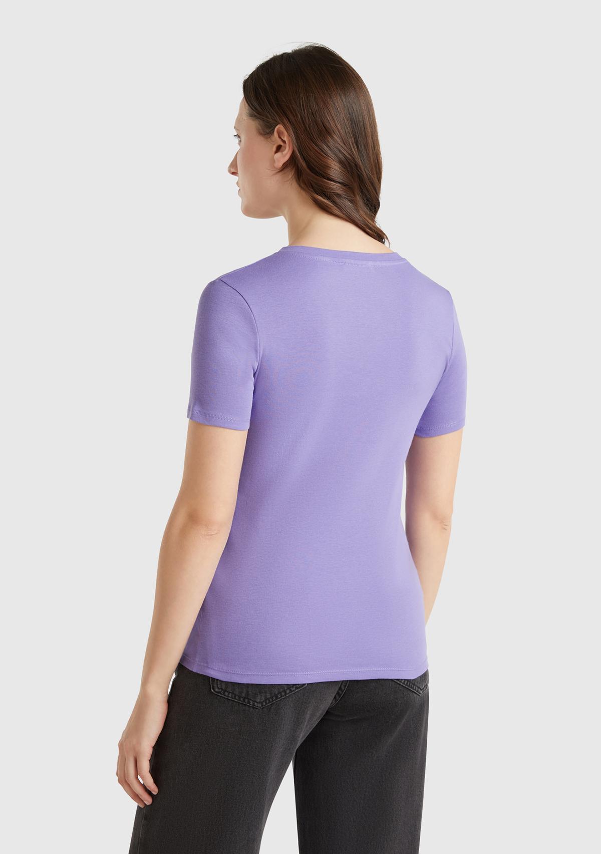 Kadın Mor %100 Pamuk V Yaka Basic T-Shirt