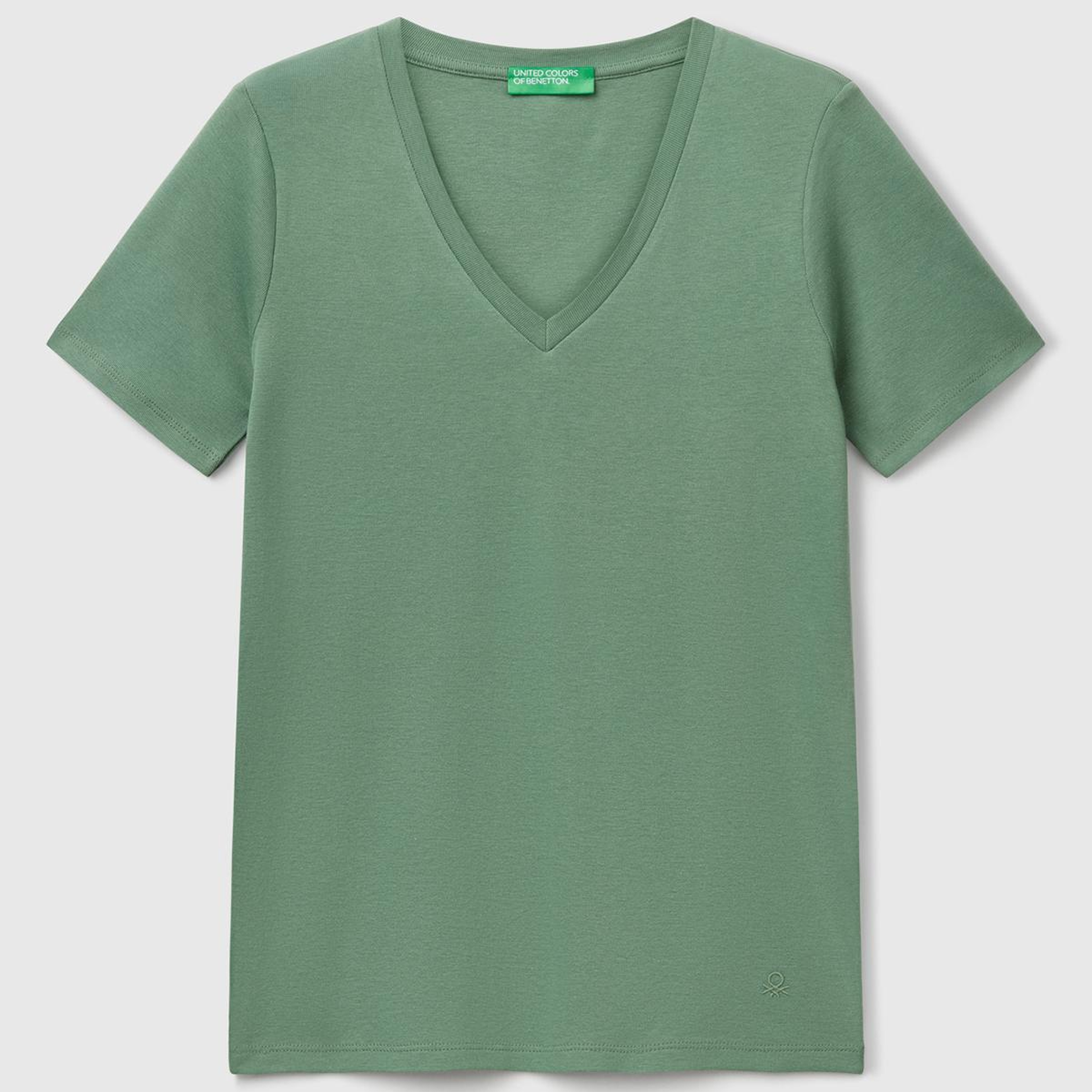 Kadın Açık Yeşil %100 Pamuk V Yaka Basic T-Shirt