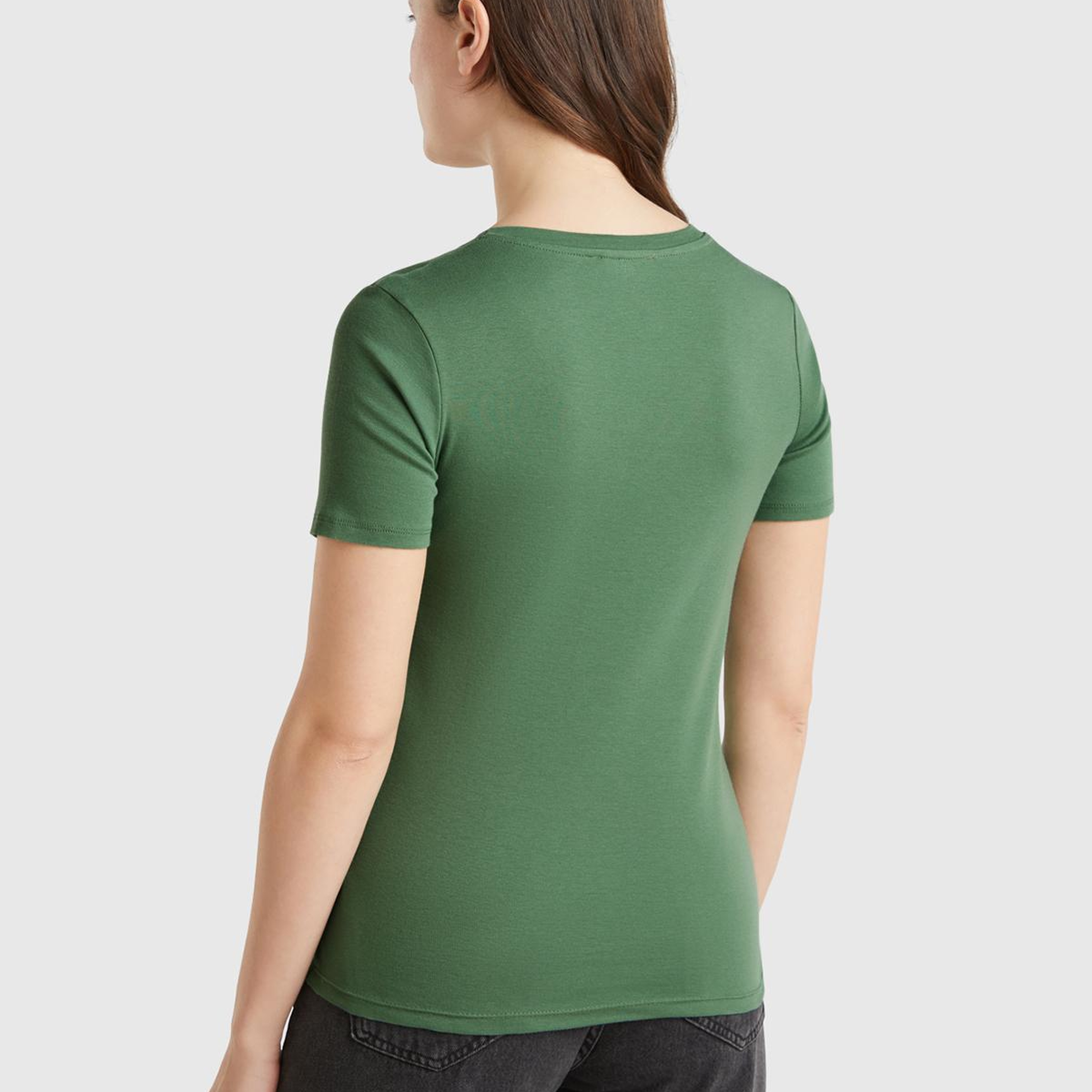 Kadın Açık Yeşil %100 Pamuk V Yaka Basic T-Shirt