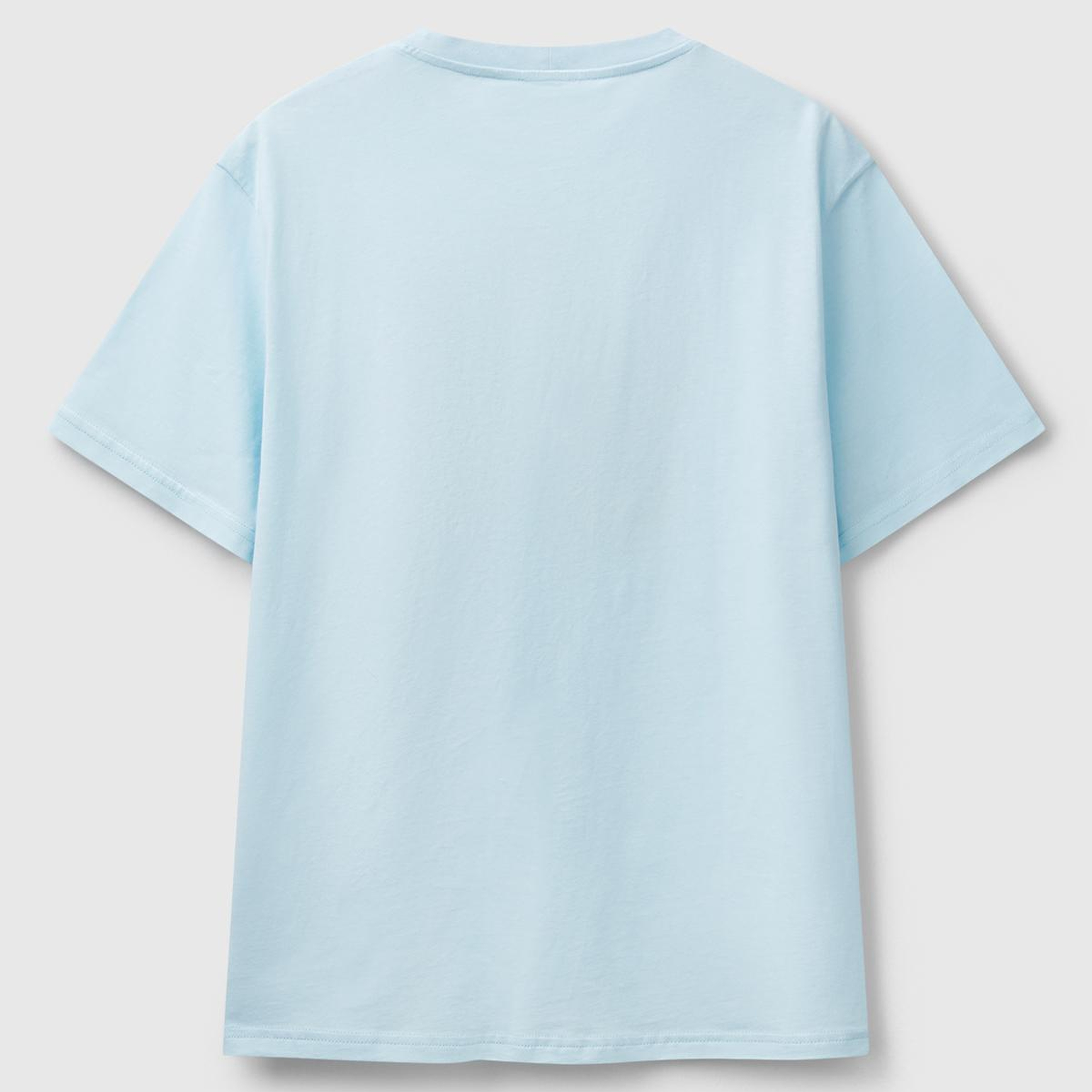 Erkek Açık Mavi %100 Pamuk Önü Logo Baskılı Relax Fit T-Shirt