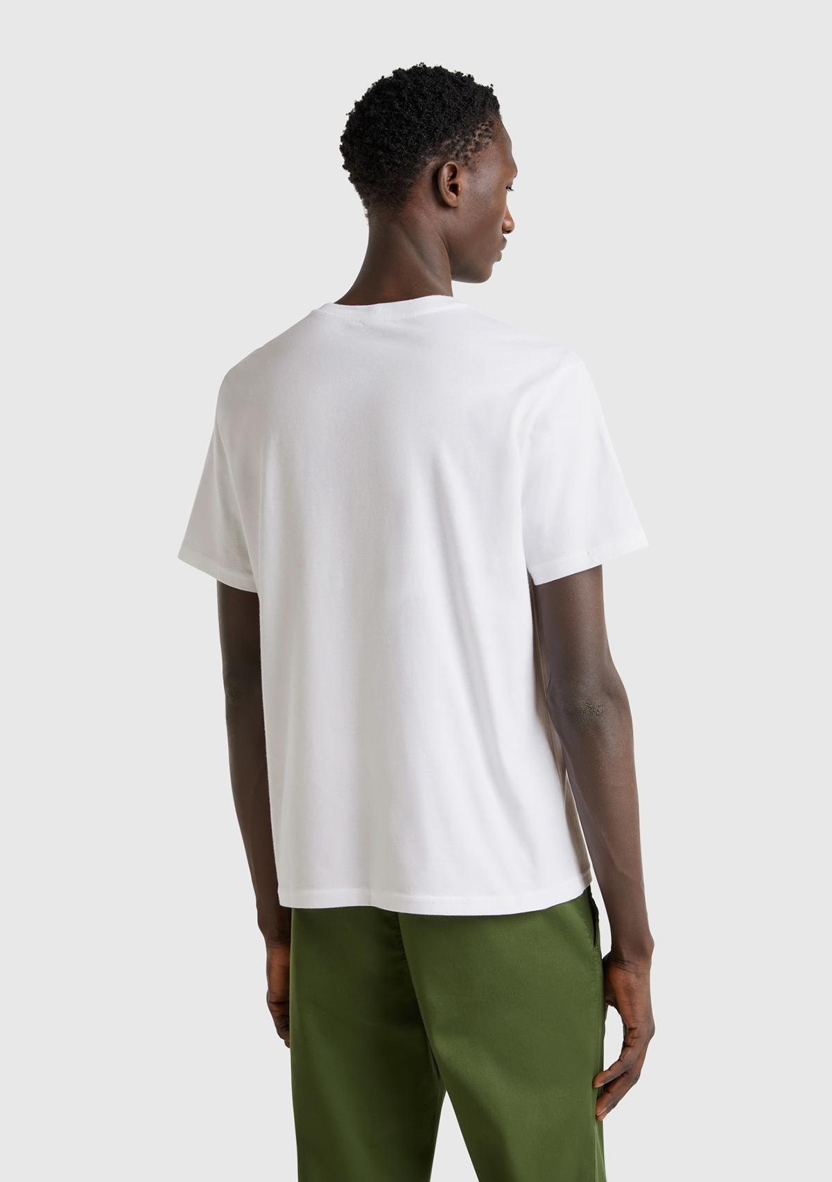 Erkek Beyaz %100 Pamuk Önü Logo Baskılı Relax Fit T-Shirt