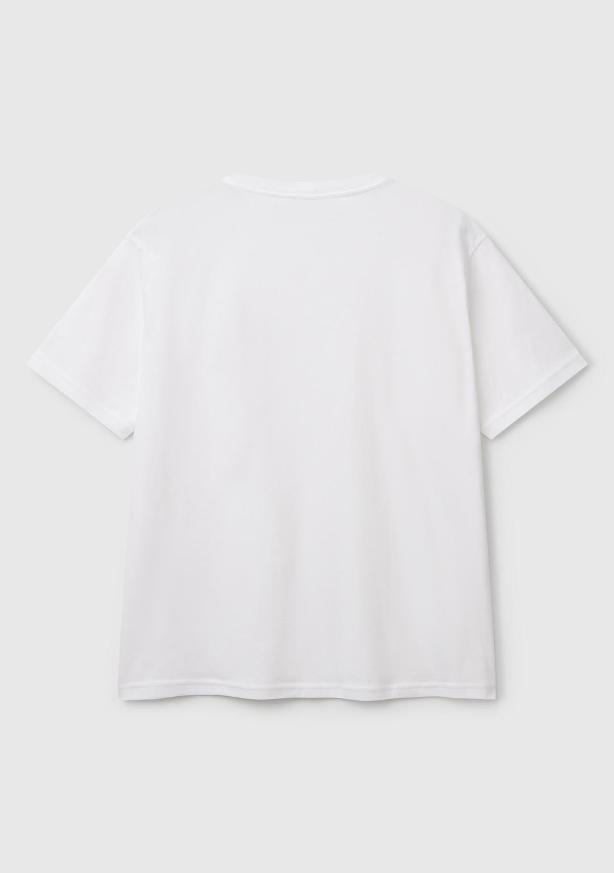 Erkek Beyaz %100 Pamuk Önü Logo Baskılı Relax Fit T-Shirt