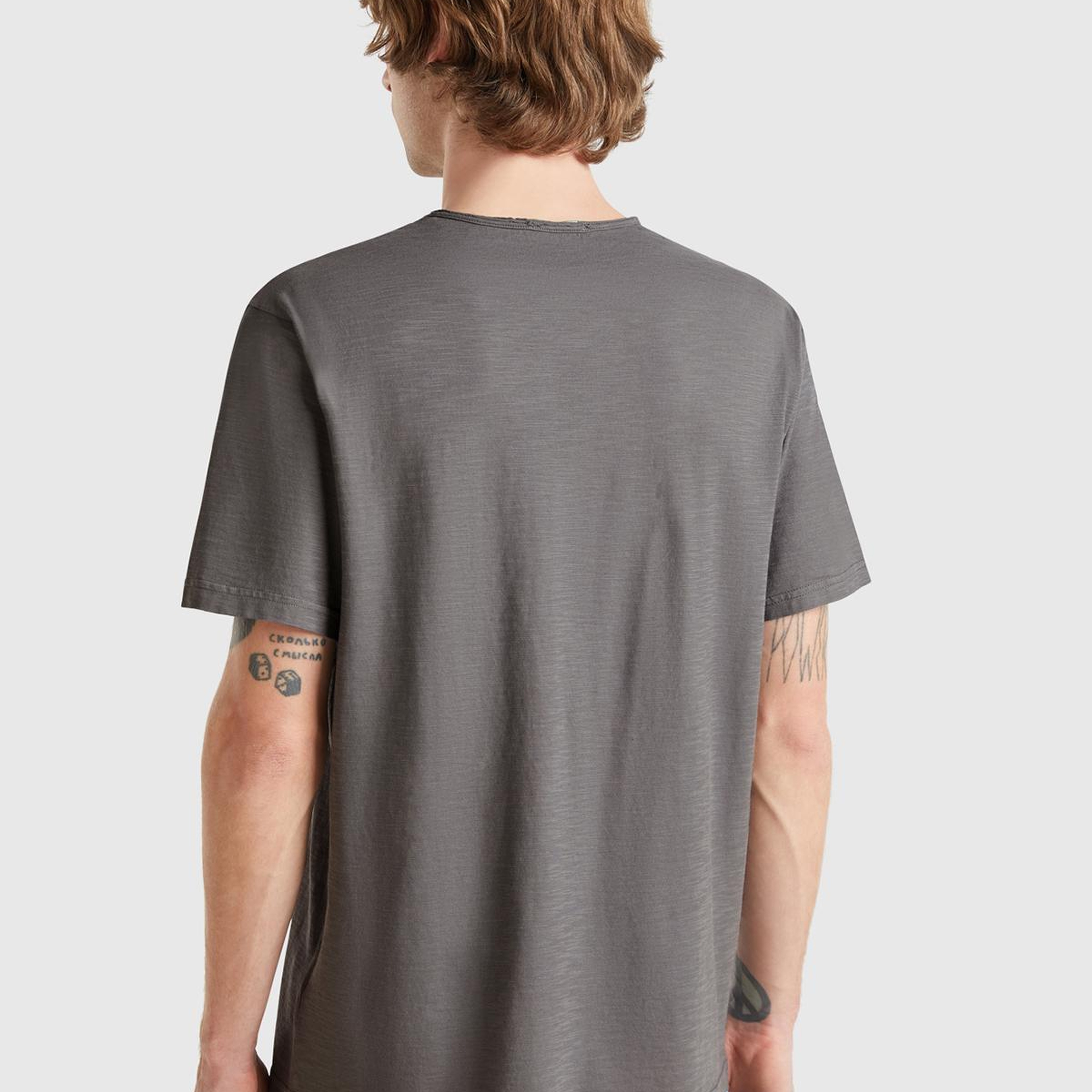 Erkek Antrasit V Yaka Slub T-shirt