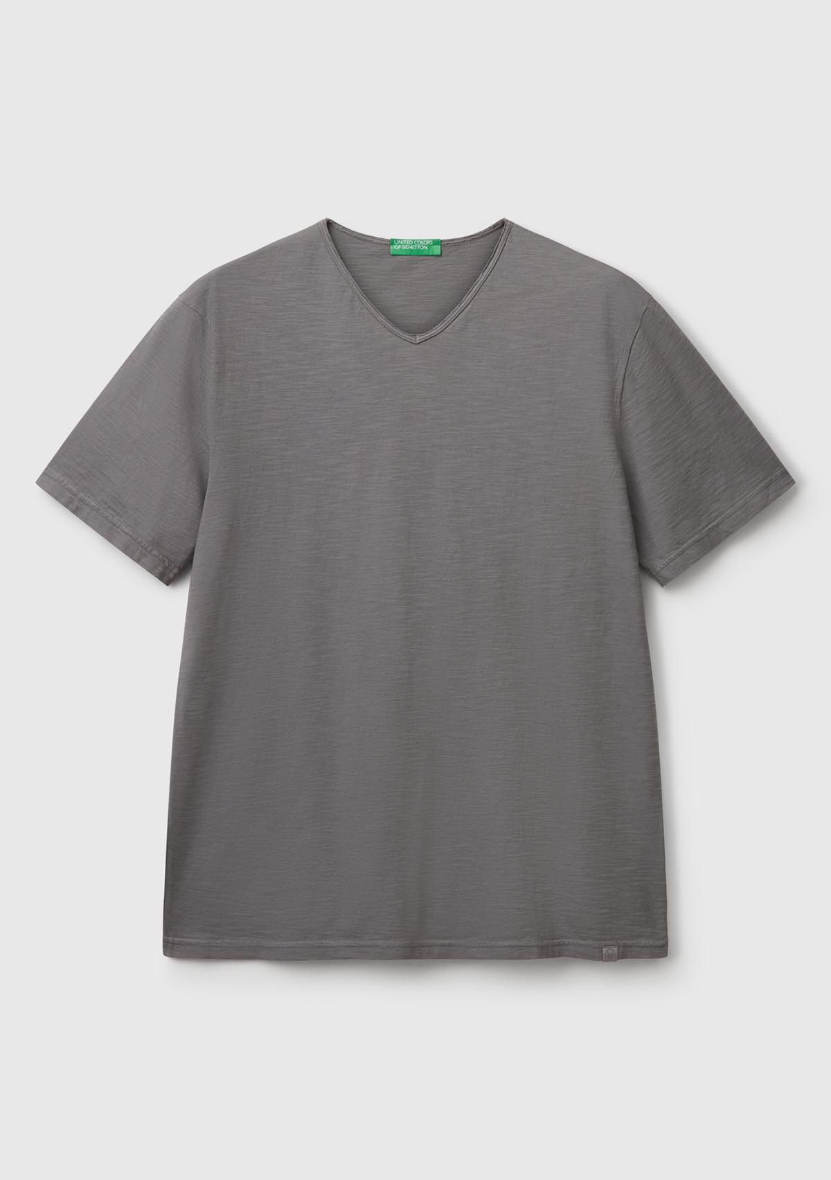 Erkek Antrasit V Yaka Slub T-shirt