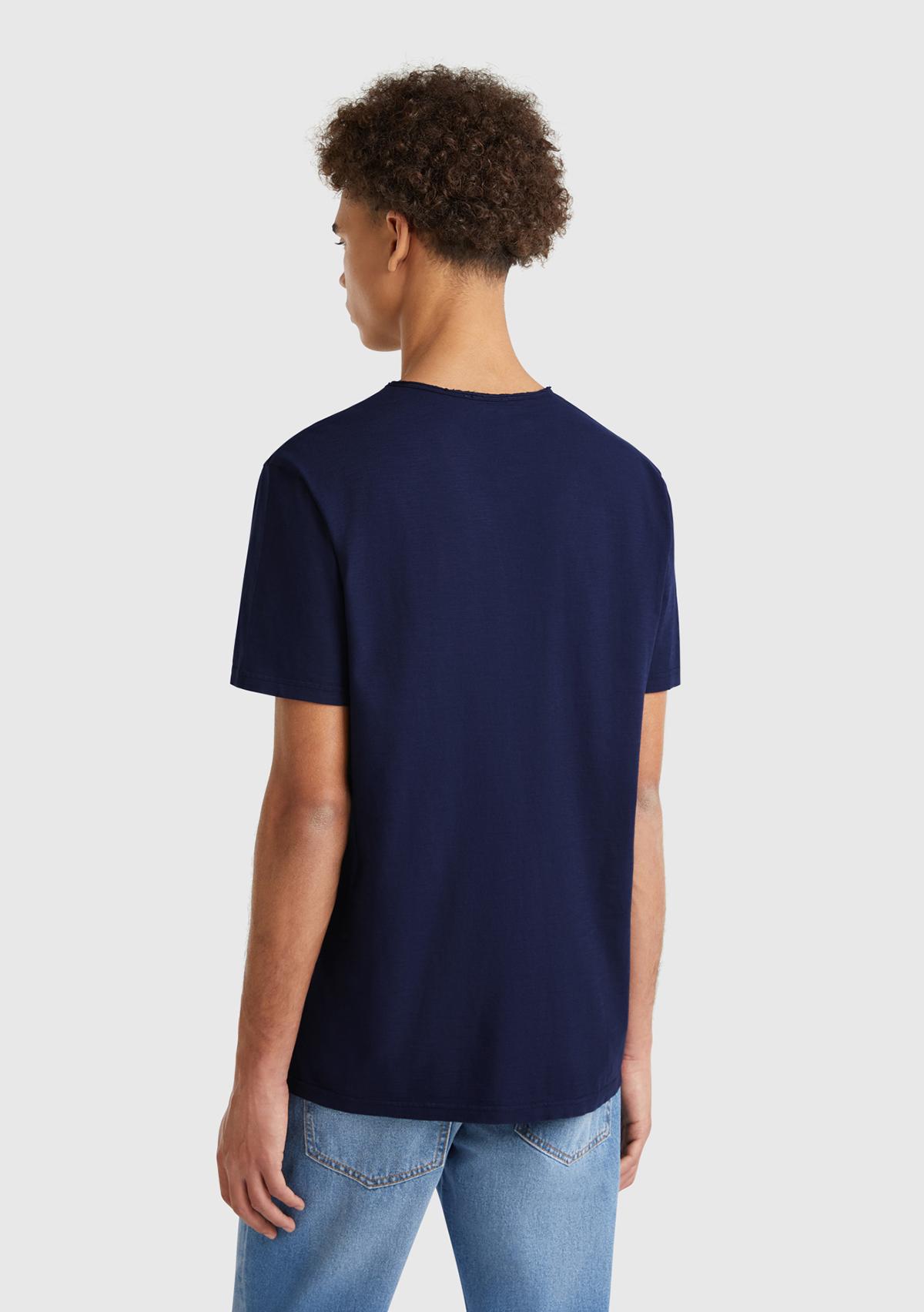 Erkek Lacivert V Yaka Slub T-shirt