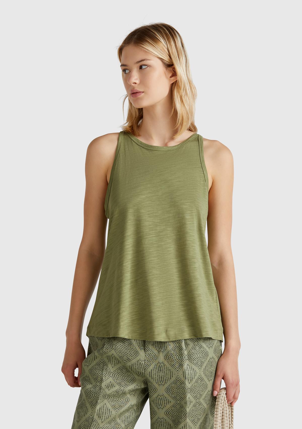 Kadın Adaçayı yeşili Modal Karışımlı Slub Atlet