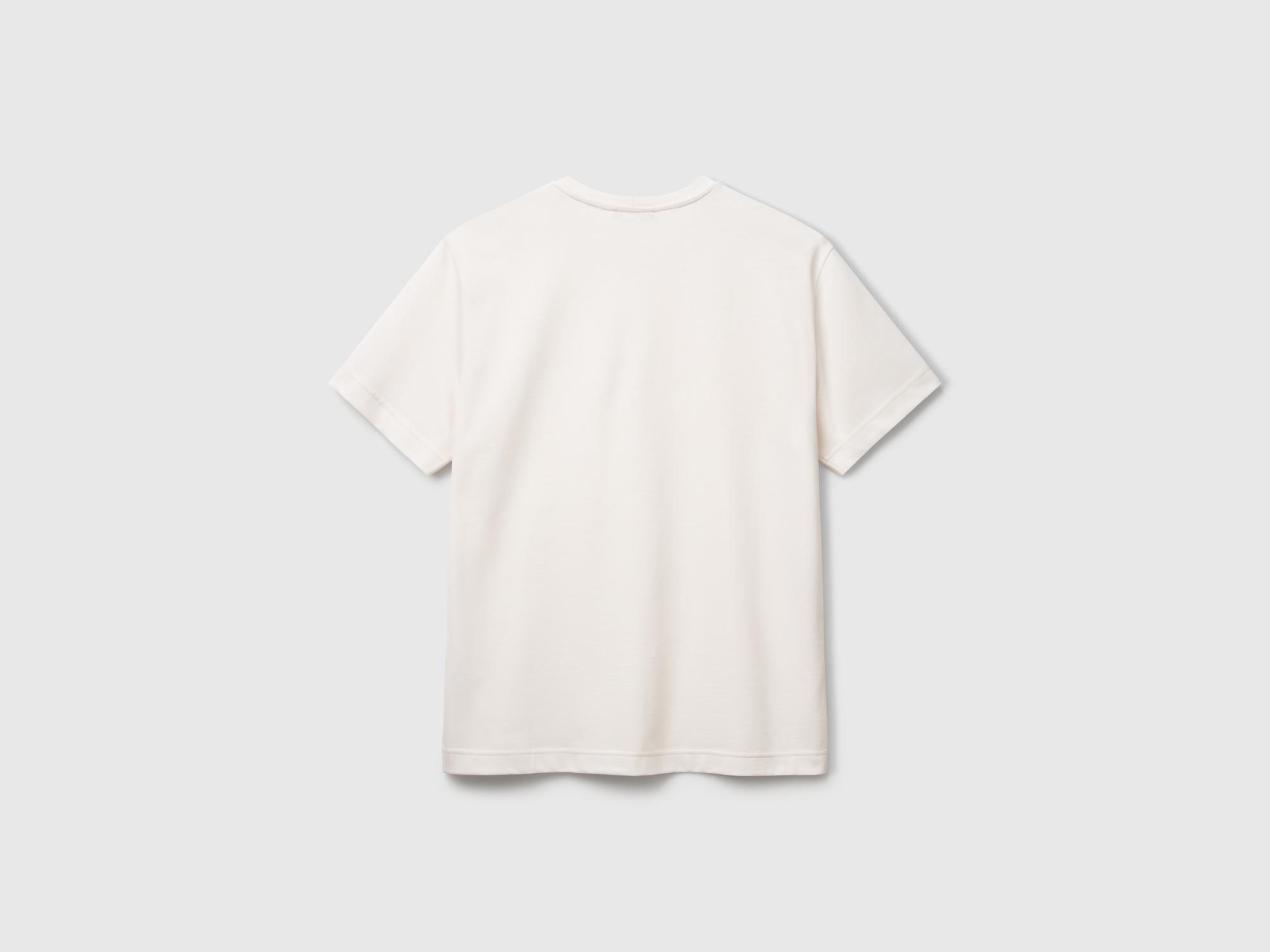 Erkek Krem %100 Pamuk Göğsü Yama Logo İşlemeli Bisiklet Yaka T-Shirt