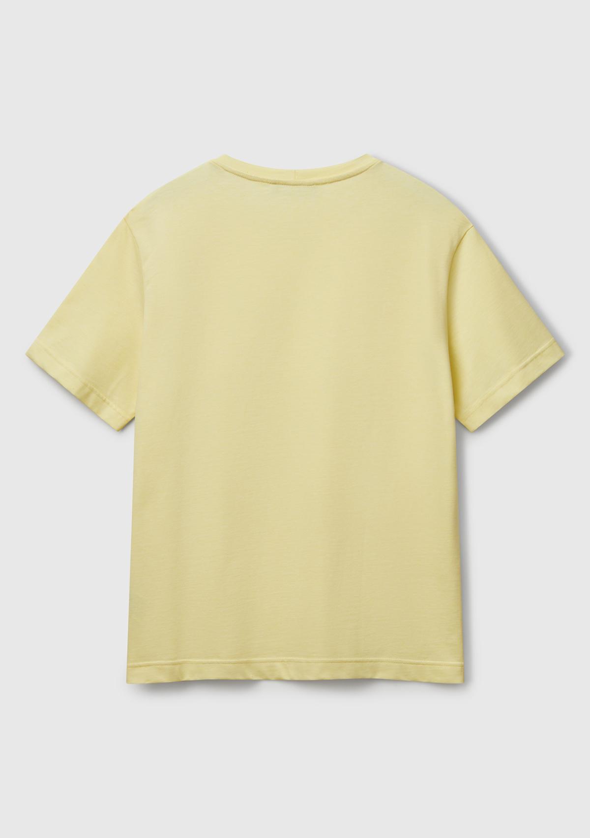 Erkek Sarı %100 Pamuk Göğsü Yama Logo İşlemeli Bisiklet Yaka T-Shirt