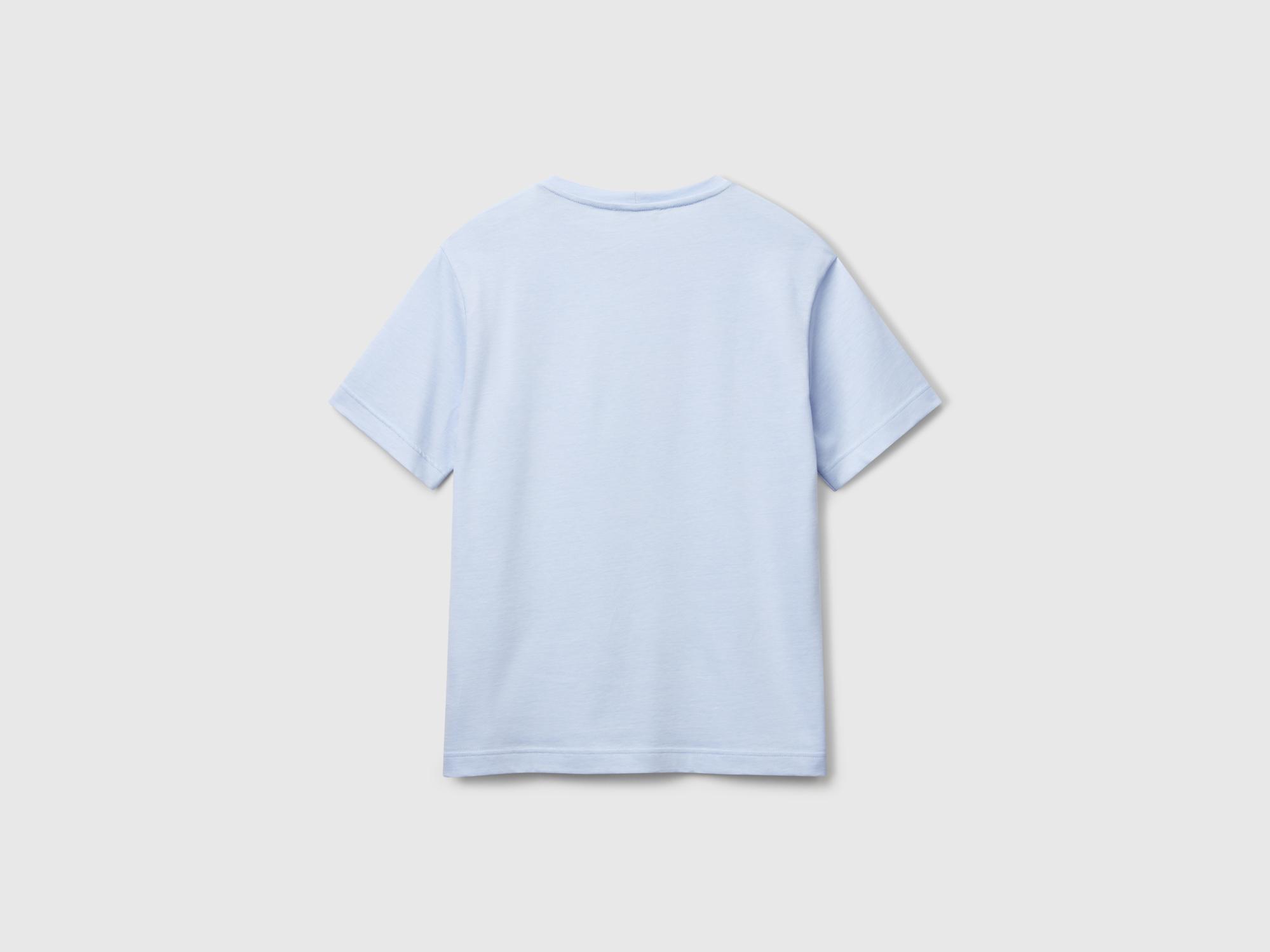 Erkek Açık Mavi %100 Pamuk Göğsü Yama Logo İşlemeli Bisiklet Yaka T-Shirt