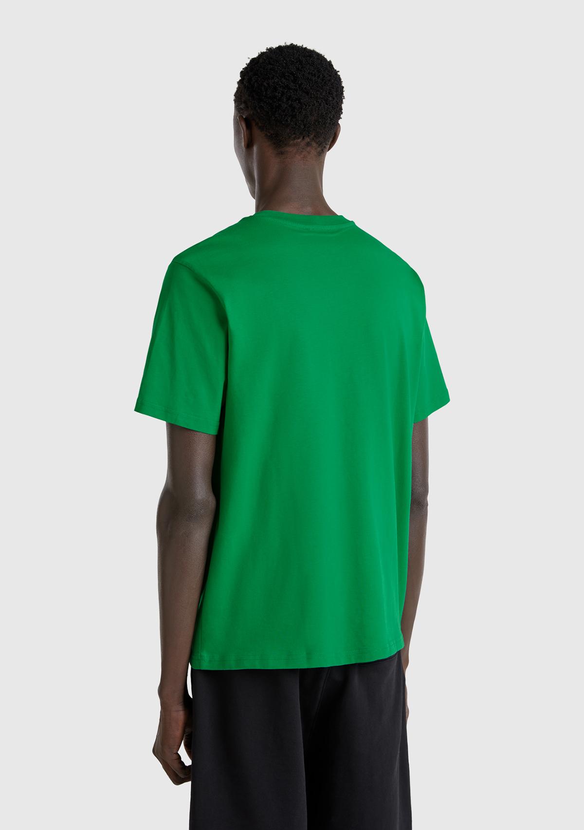 Erkek Yeşil %100 Koton Benetton Logolu Bisiklet Yaka T-Shirt