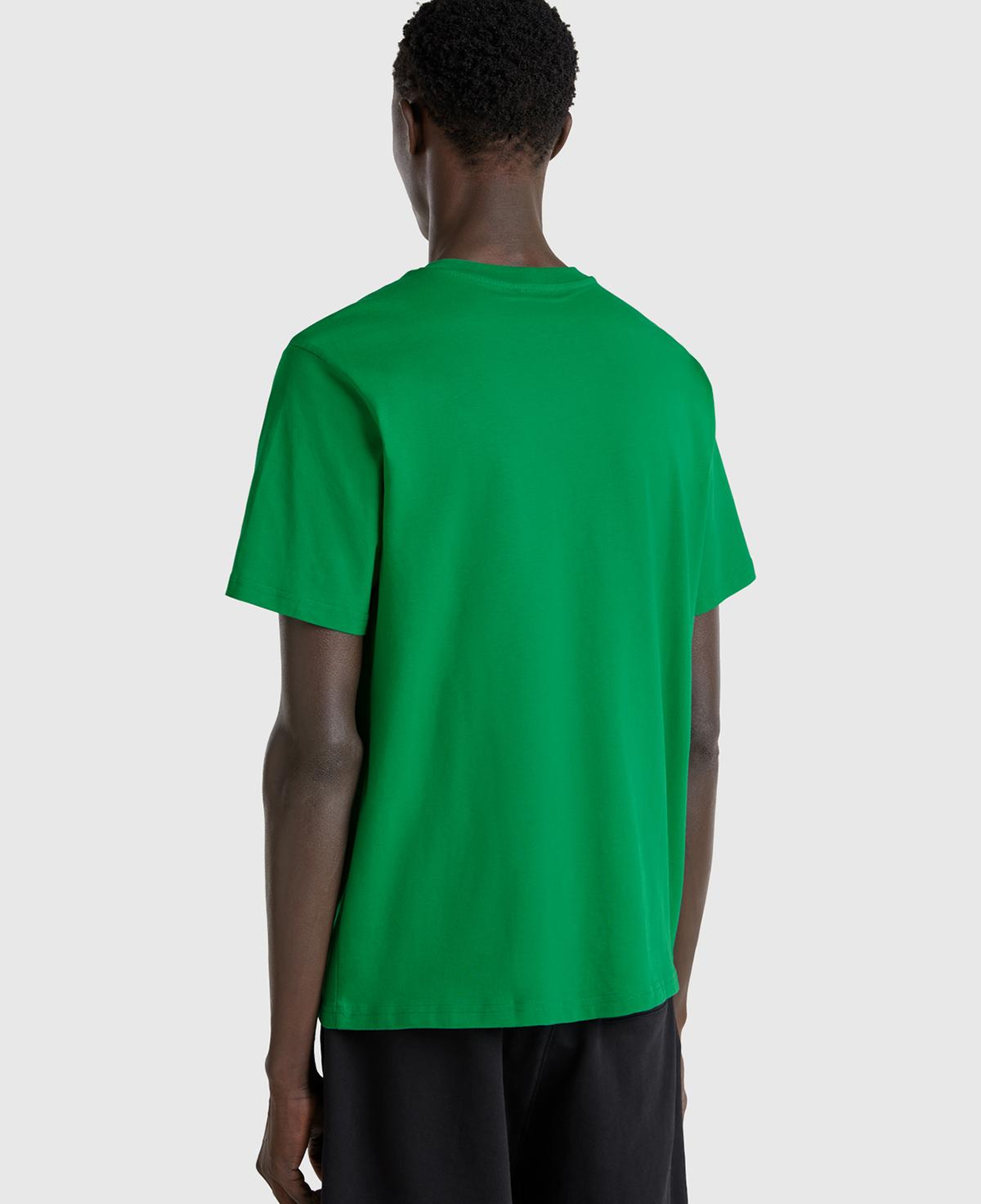 Erkek Yeşil %100 Koton Benetton Logolu Bisiklet Yaka T-Shirt