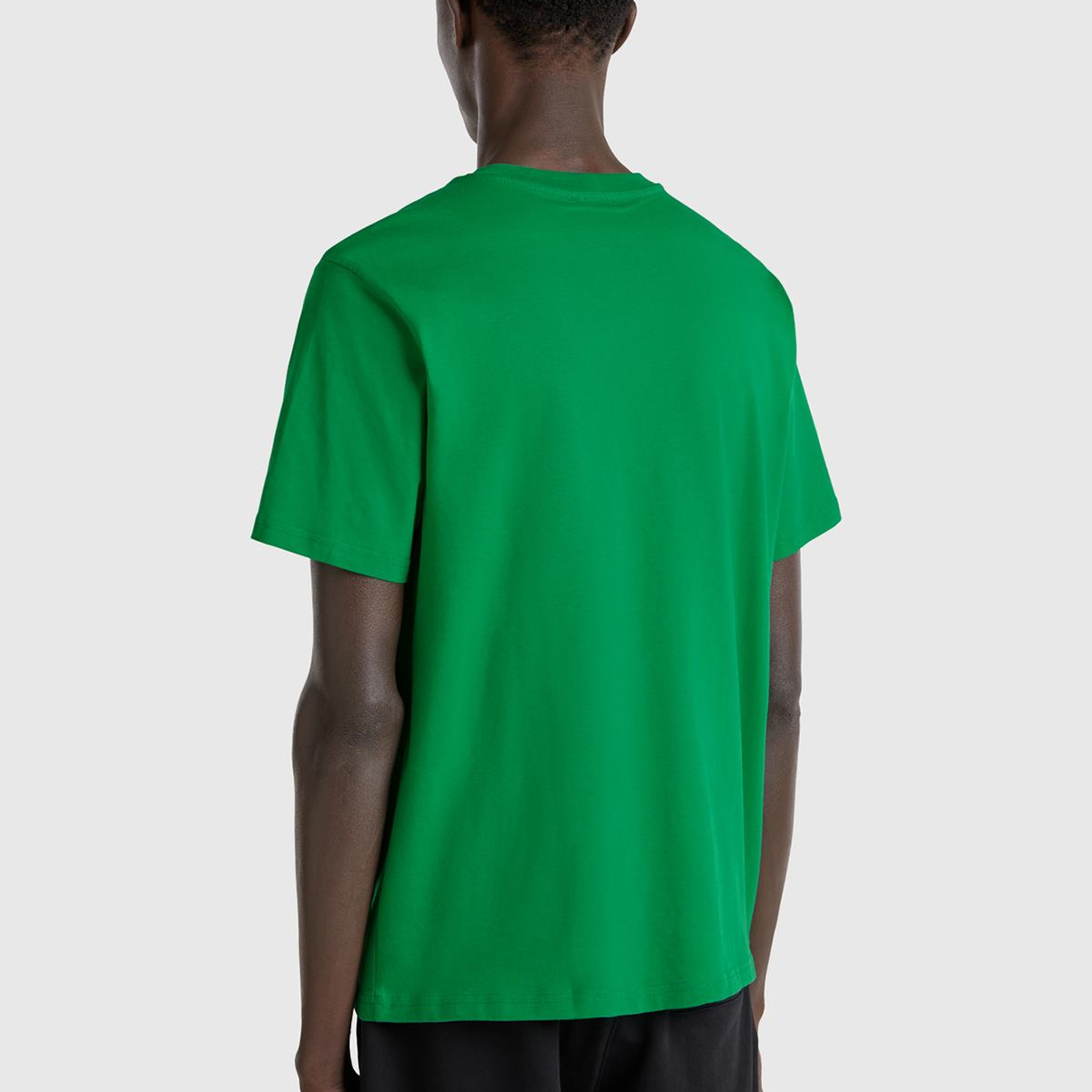 Erkek Yeşil %100 Koton Benetton Logolu Bisiklet Yaka T-Shirt