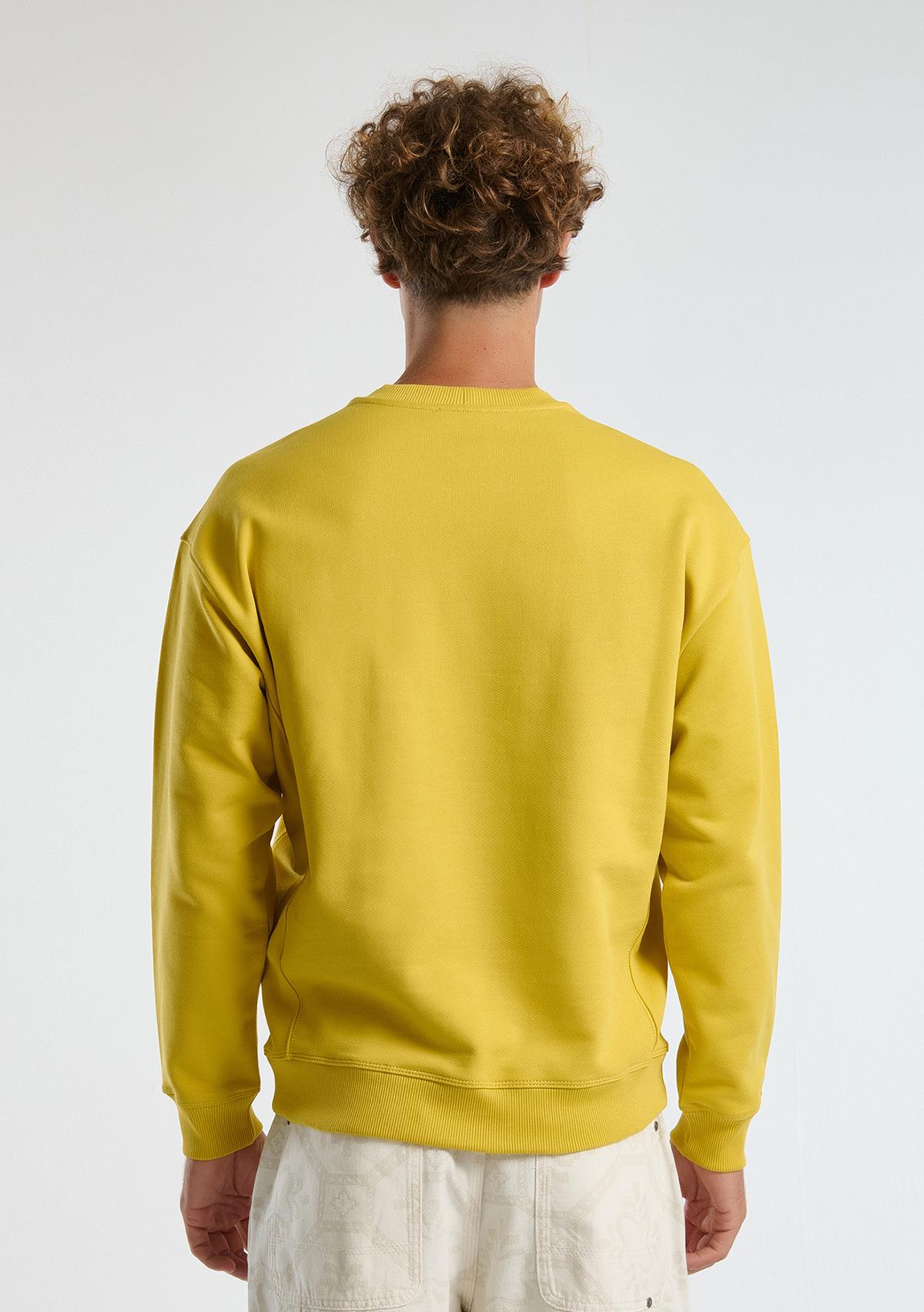 Erkek Sarı Pamuk Karışımlı Önü Yazı Baskılı Relax Fit Sweatshirt