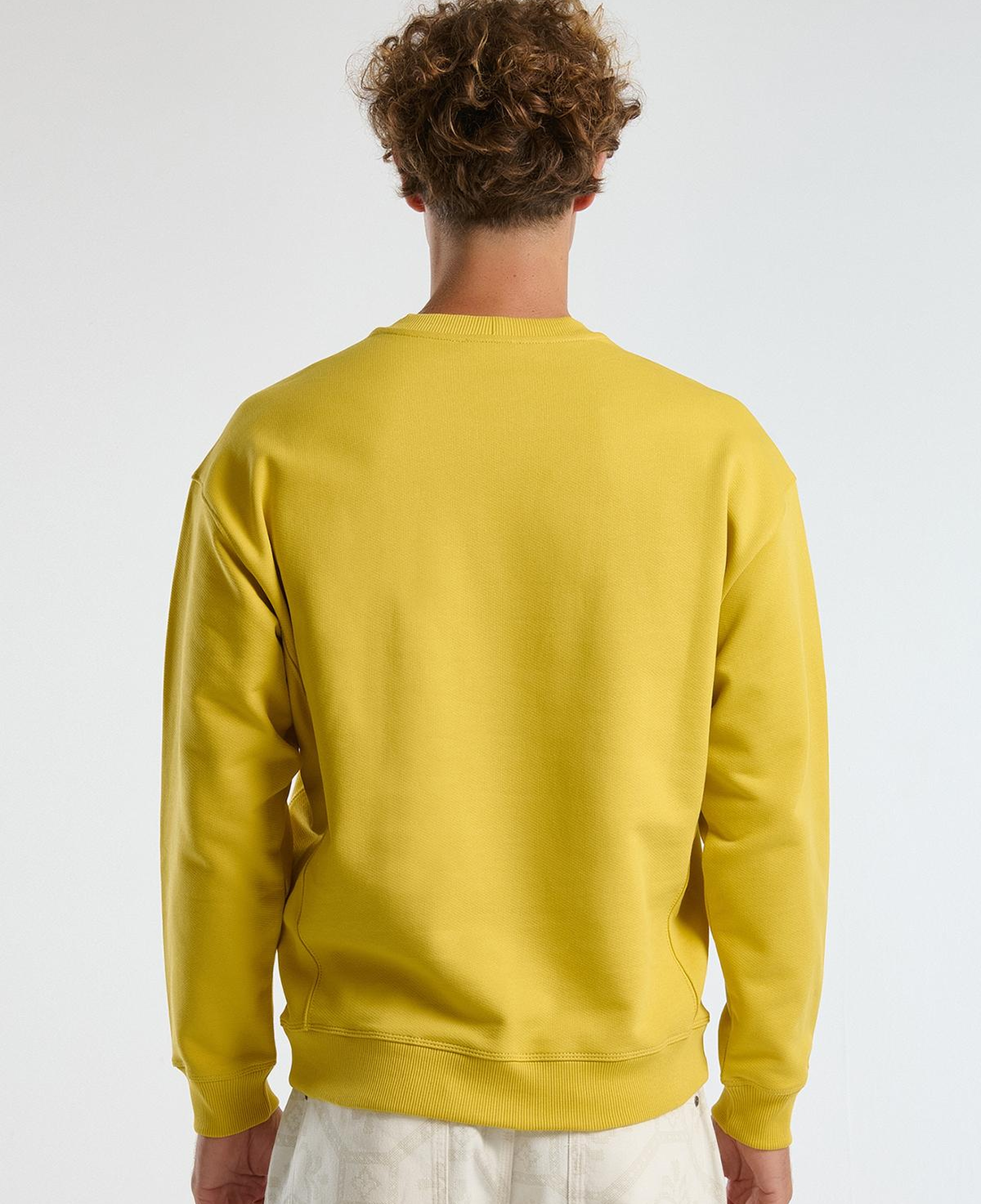 Erkek Sarı Pamuk Karışımlı Önü Yazı Baskılı Relax Fit Sweatshirt