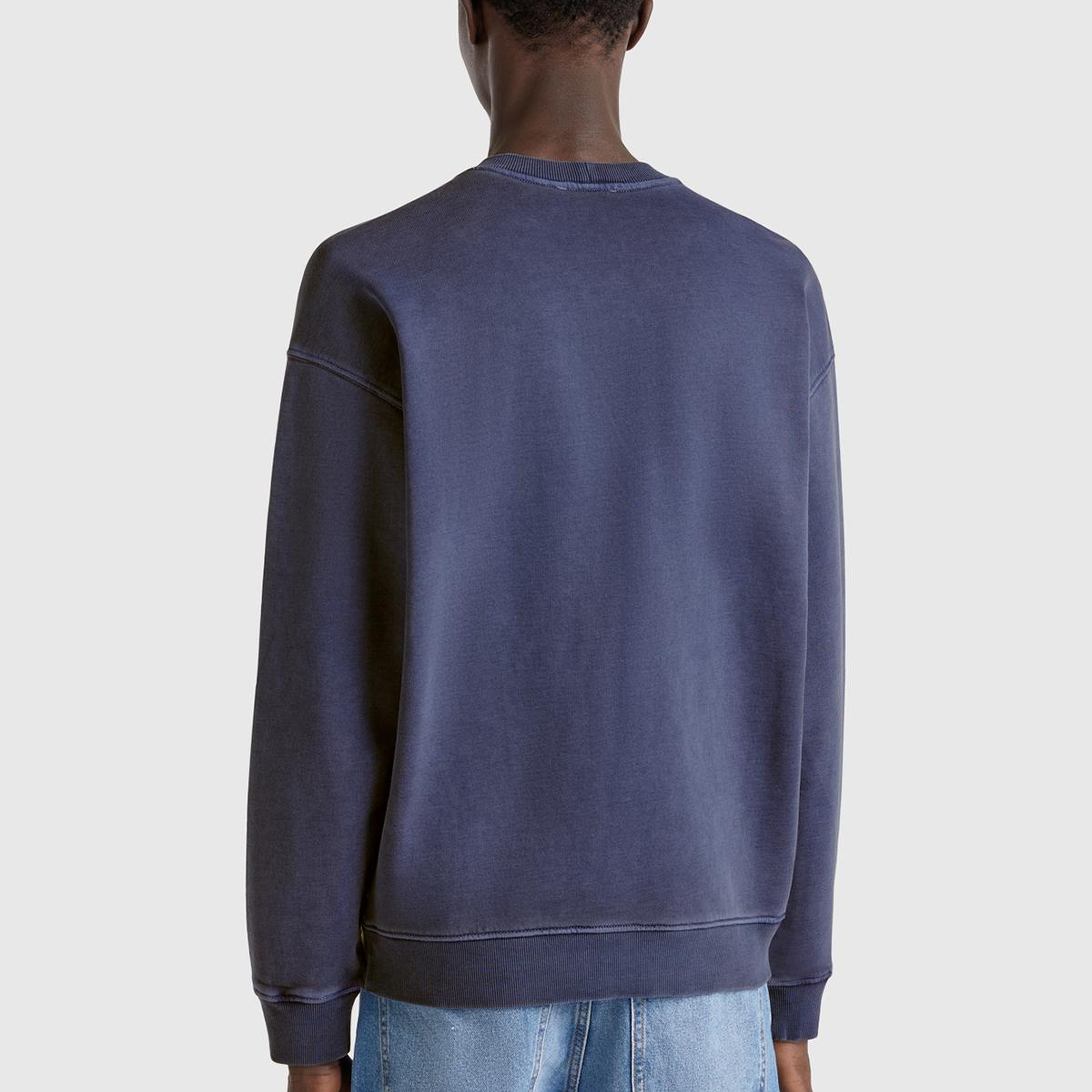 Erkek İndigo Pamuklu Logo Etiketi Detaylı Bisiklet Yaka Sweatshirt