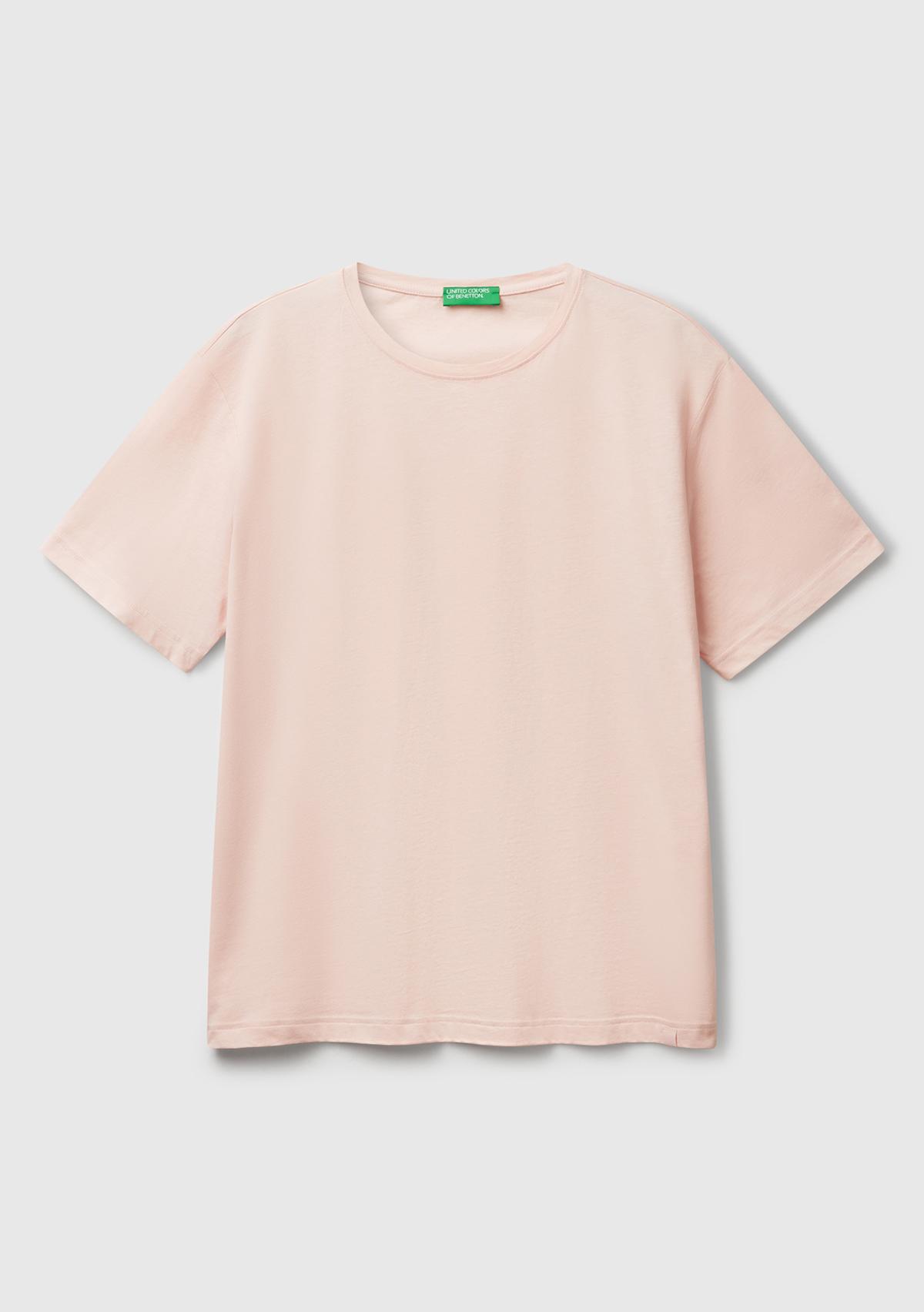 Erkek Pembe %100 Koton Bisiklet Yaka T-Shirt