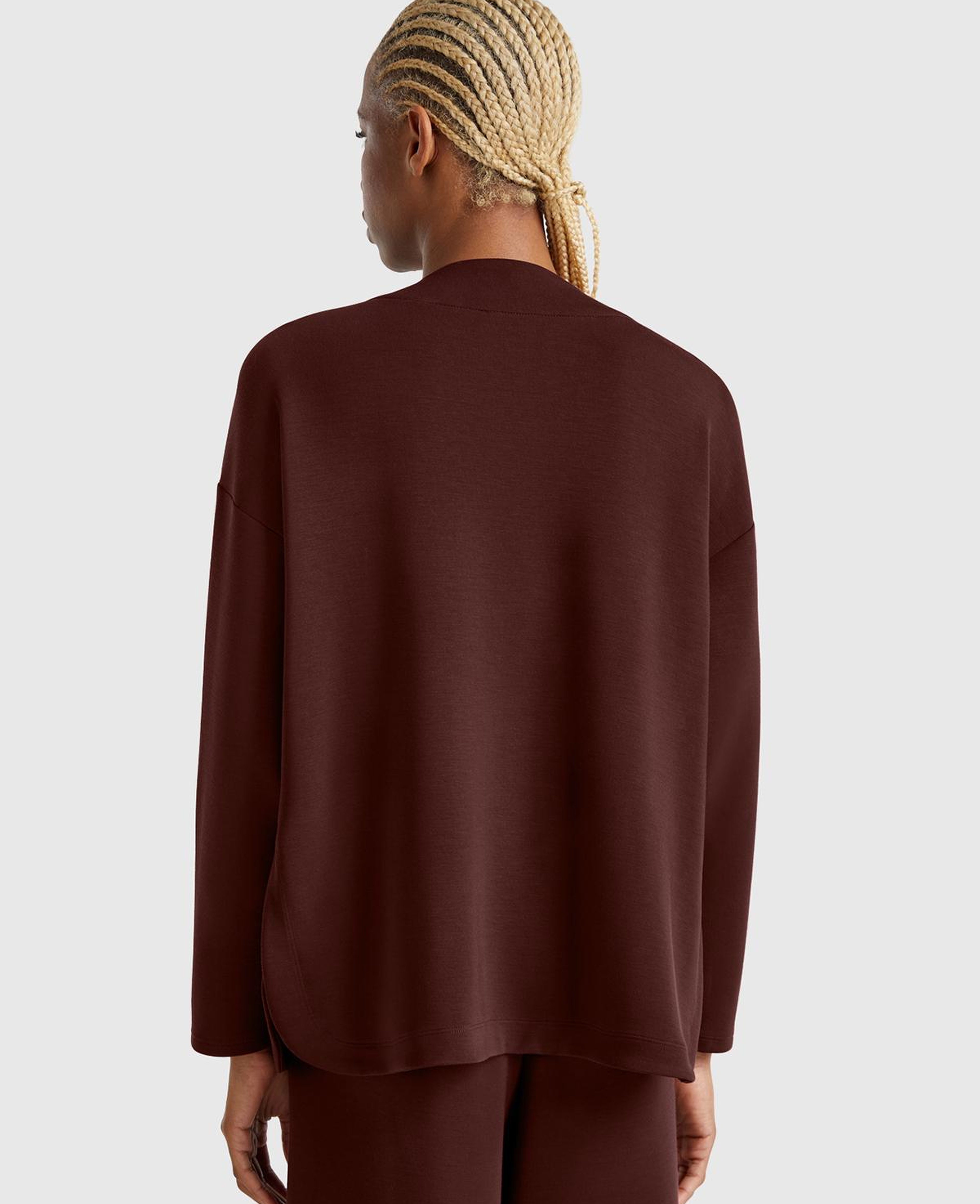 Kadın Kahverengi Modal Karışımlı V Yaka Uzun Kollu Sweatshirt