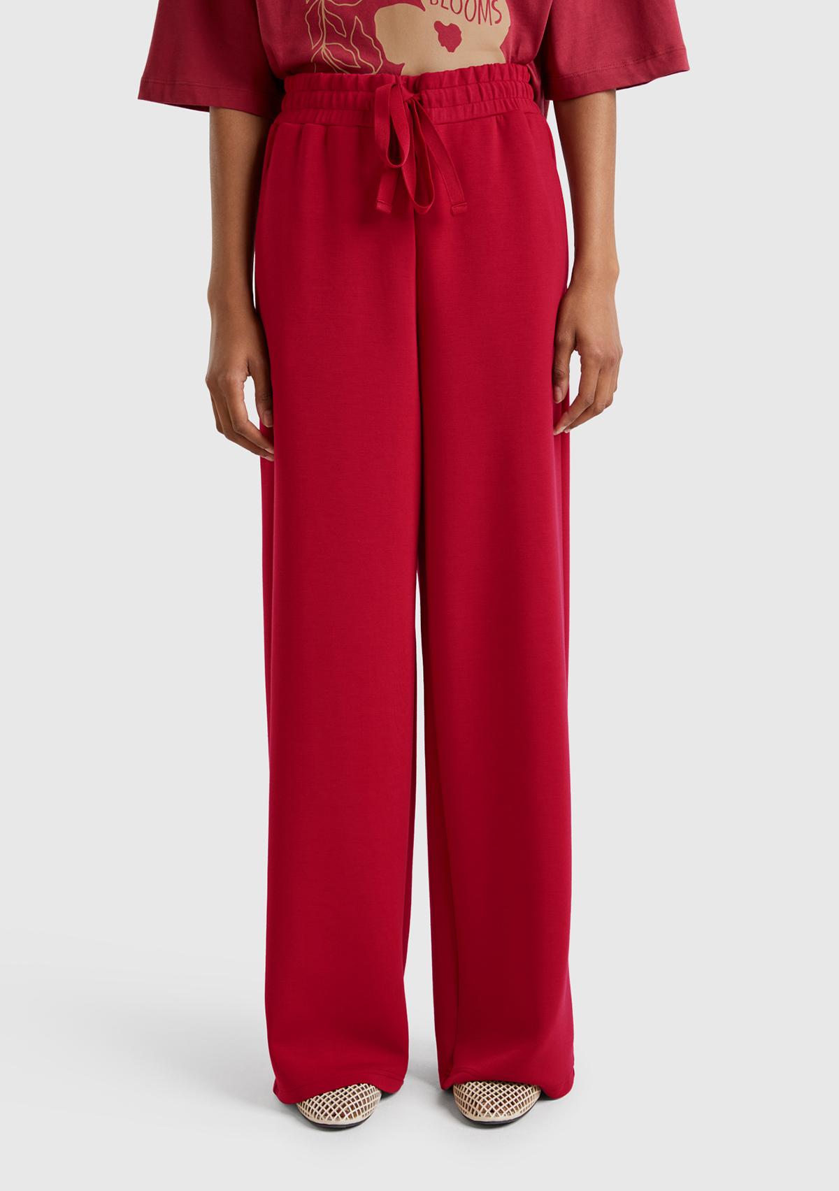 Kadın Bordo Modal Karışımlı Bol Paça Eşofman Altı