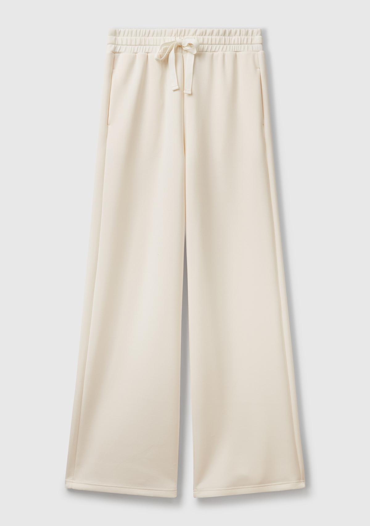 Kadın Krem Modal Karışımlı Bol Paça Eşofman Altı