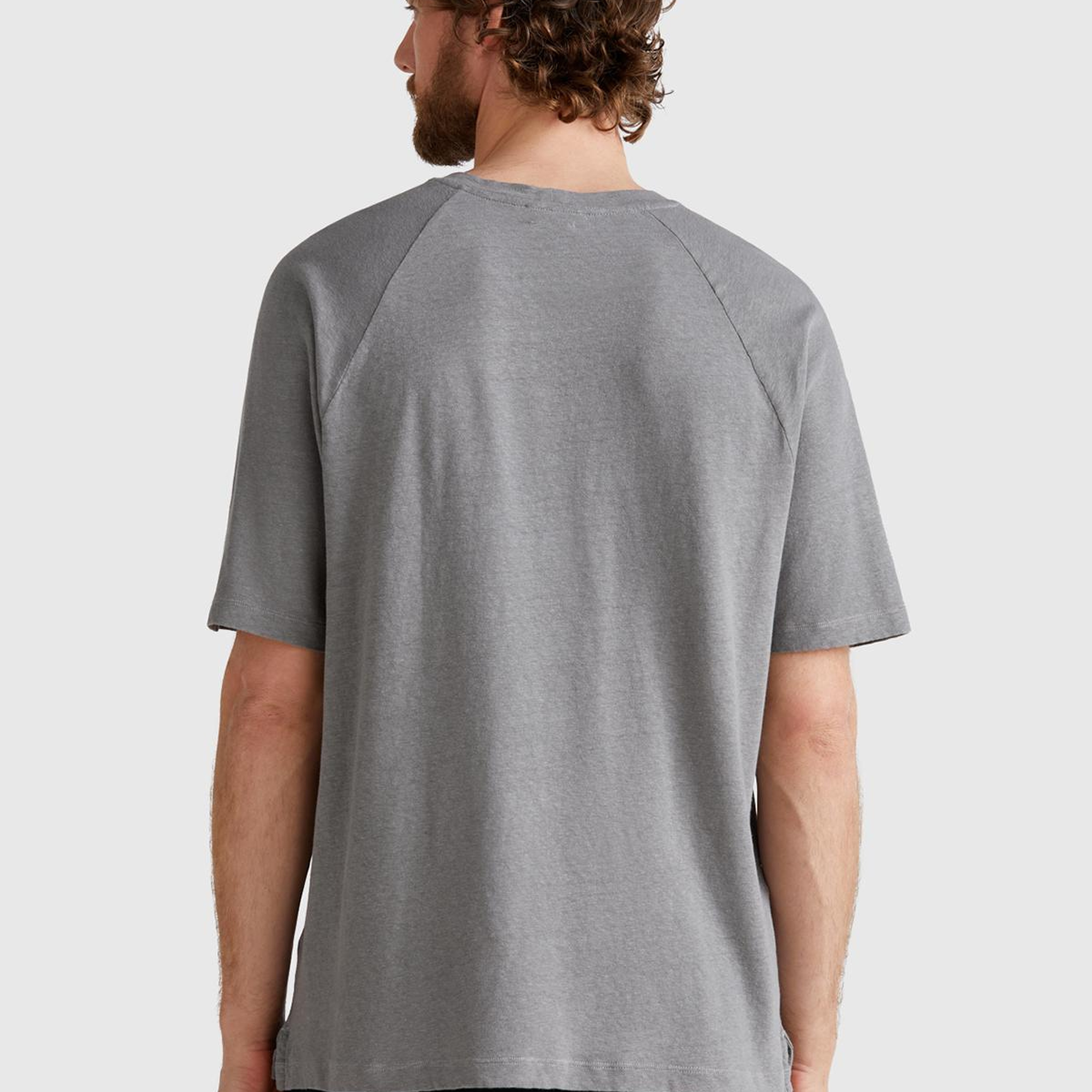 Erkek Antrasit Pamuk ve Keten Karışımlı Reglan Kol Relax Fit T-Shirt