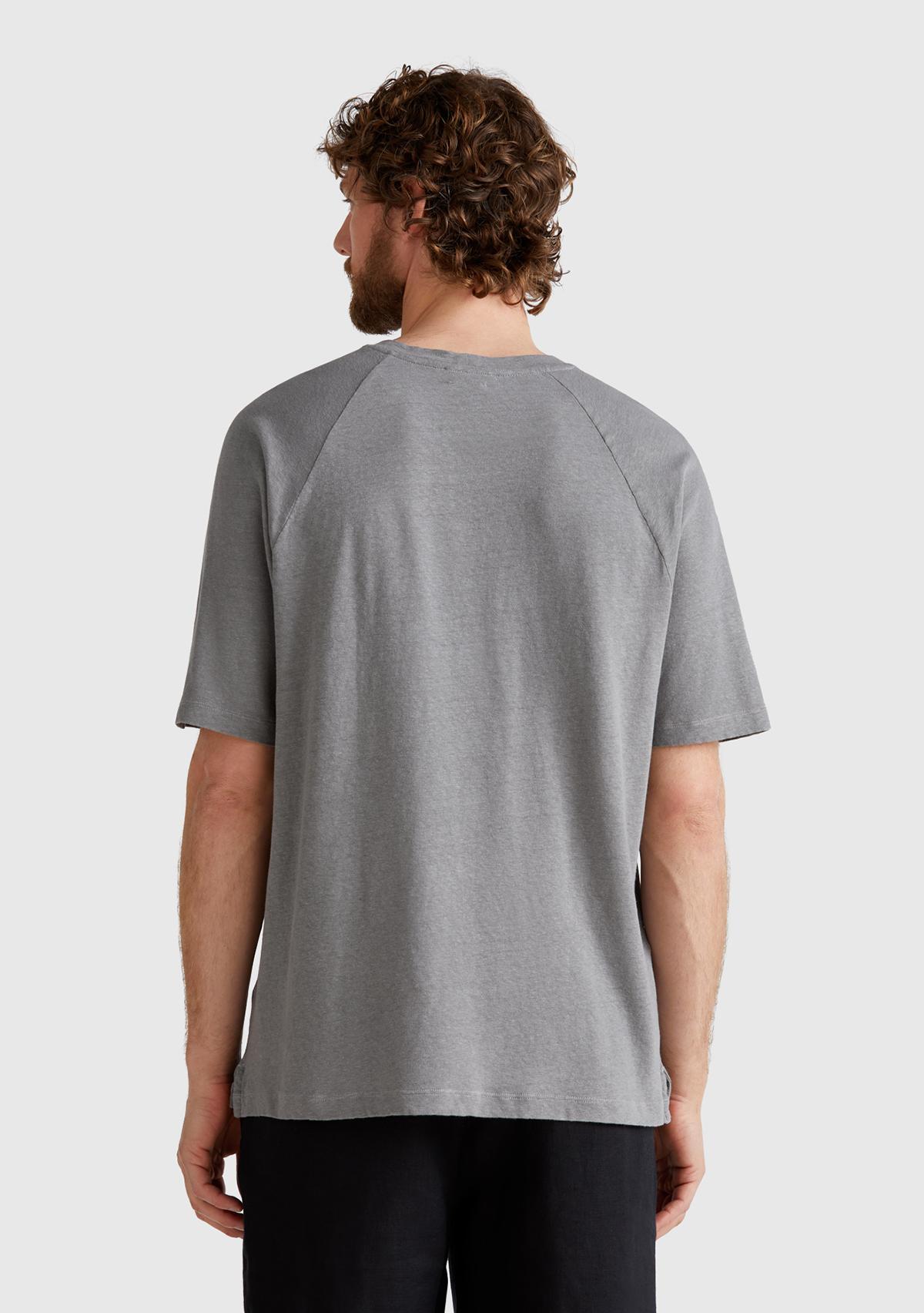 Erkek Antrasit Pamuk ve Keten Karışımlı Reglan Kol Relax Fit T-Shirt