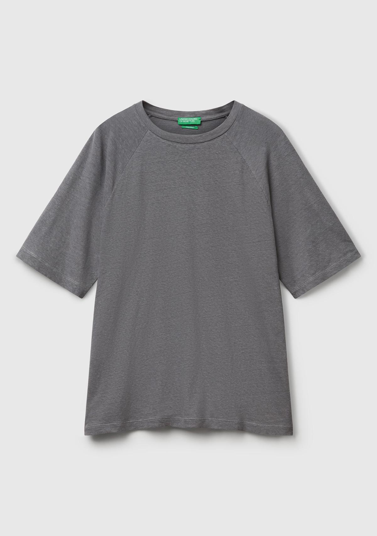 Erkek Antrasit Pamuk ve Keten Karışımlı Reglan Kol Relax Fit T-Shirt