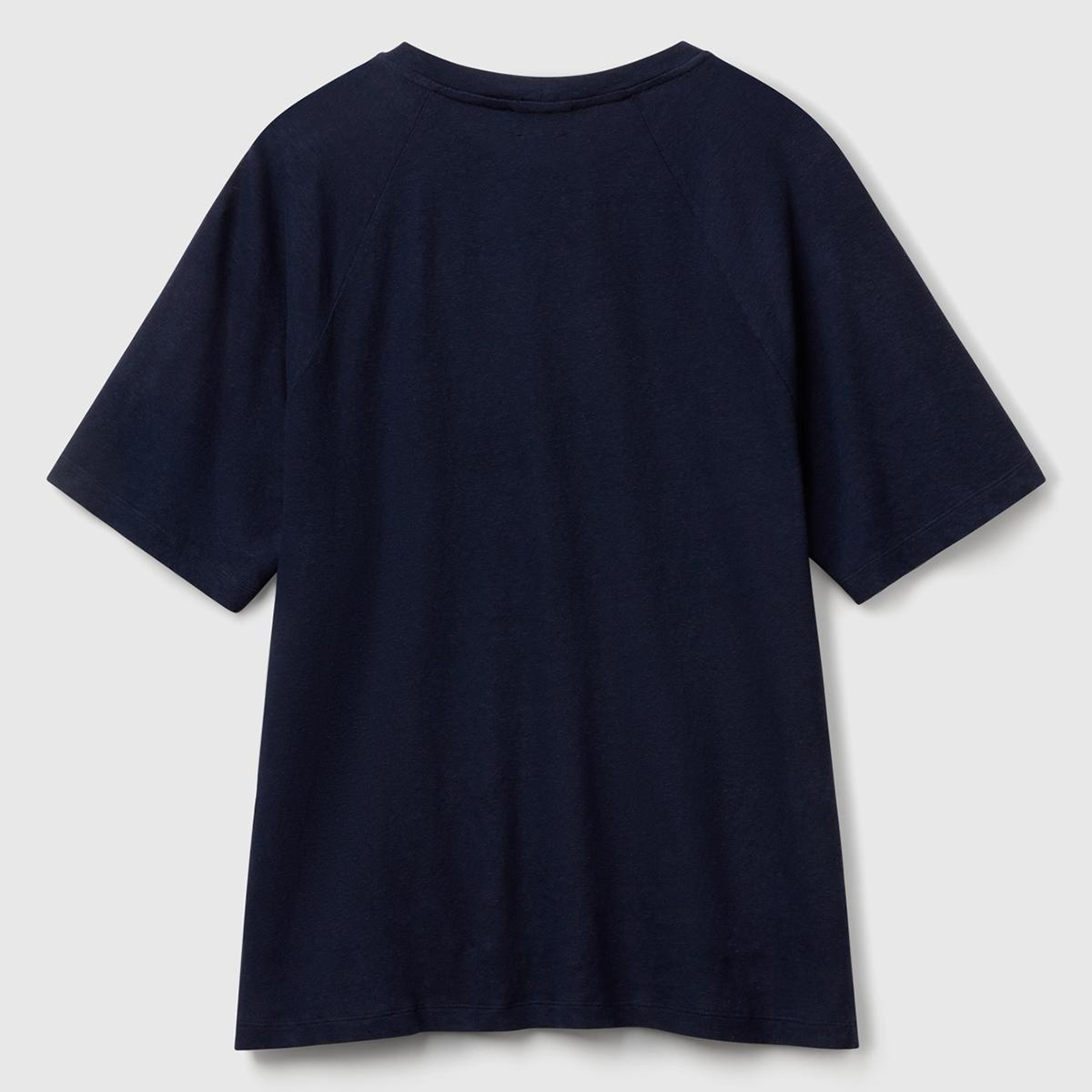 Erkek Lacivert Pamuk ve Keten Karışımlı Reglan Kol Relax Fit T-Shirt