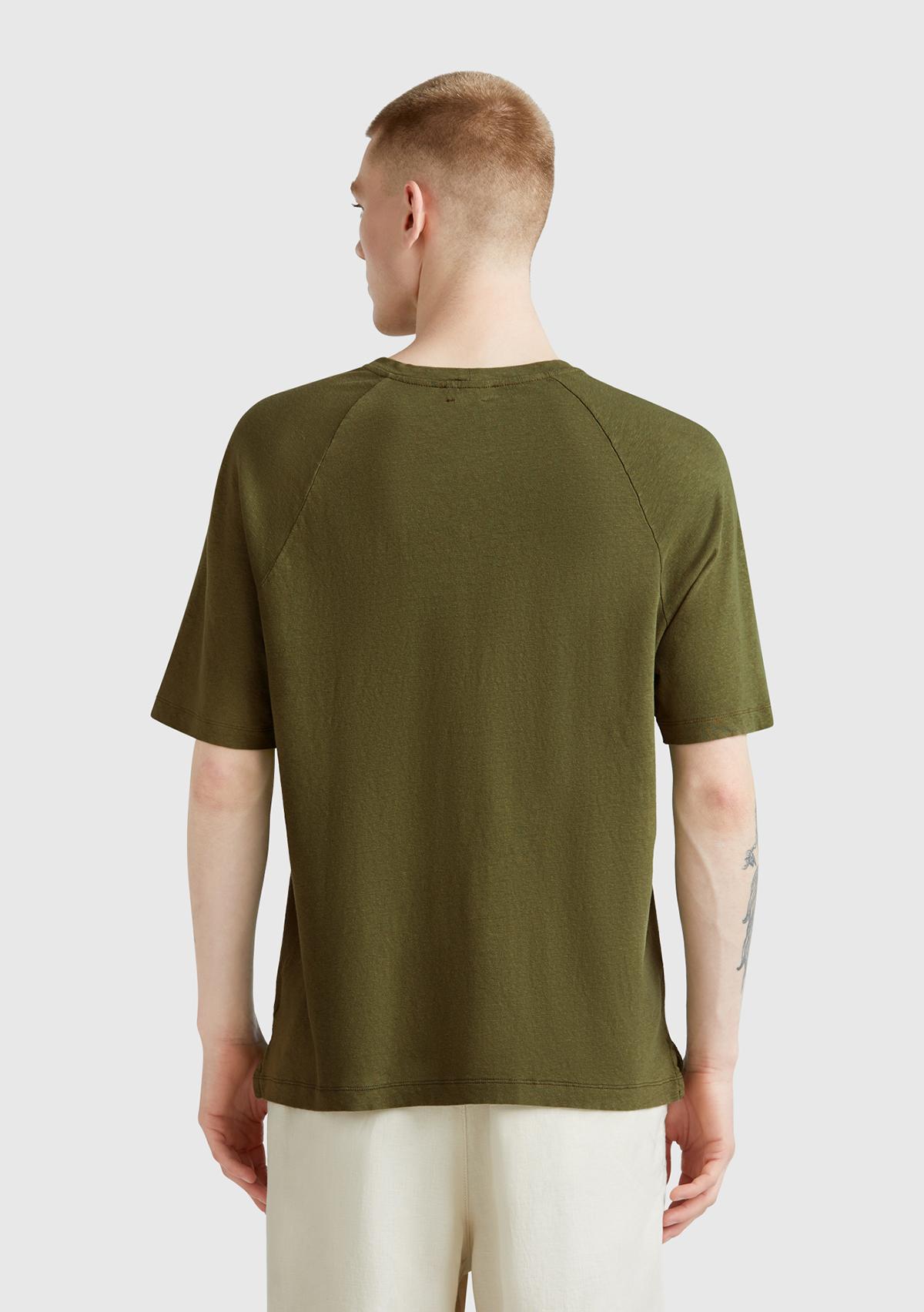 Erkek Haki Pamuk ve Keten Karışımlı Reglan Kol Relax Fit T-Shirt