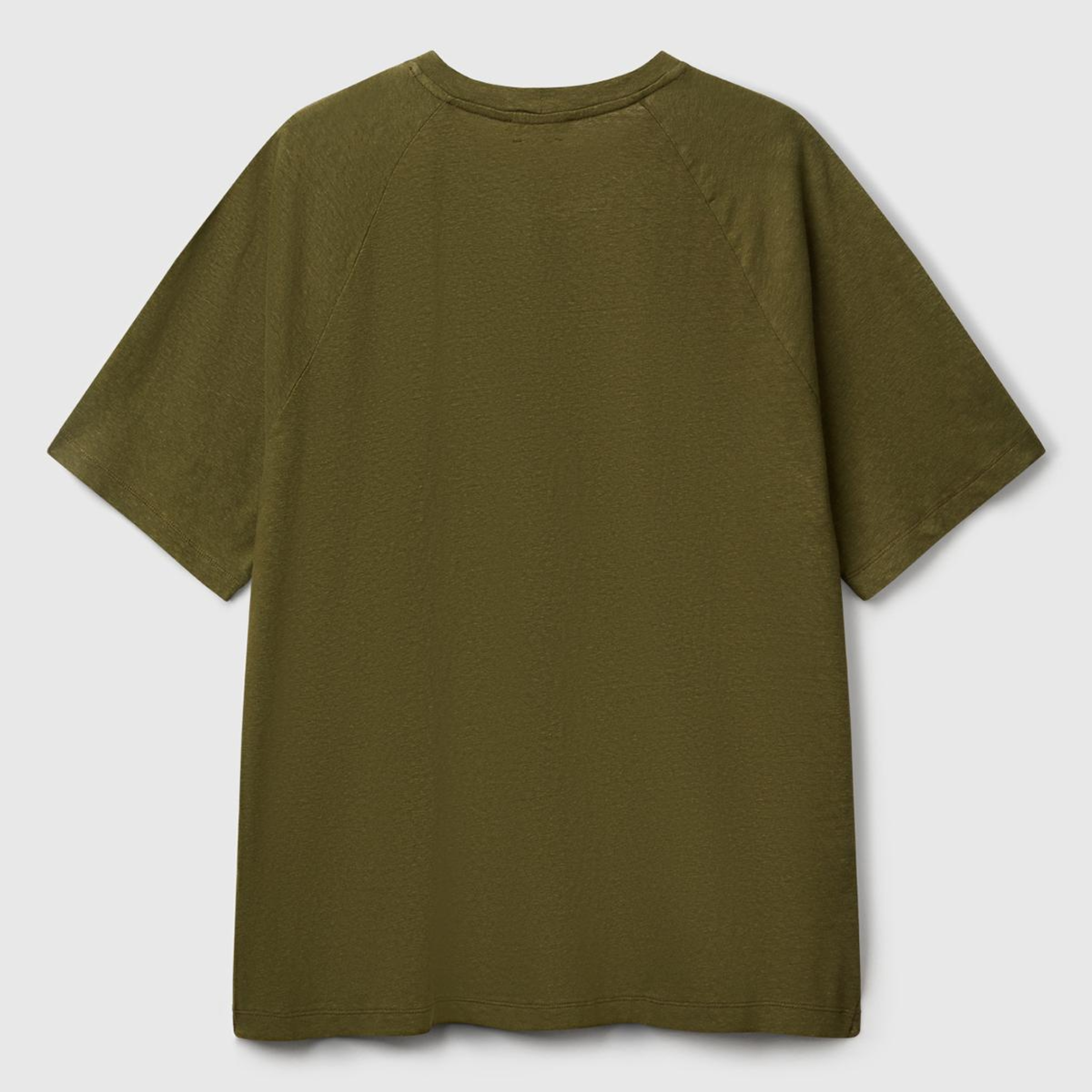 Erkek Haki Pamuk ve Keten Karışımlı Reglan Kol Relax Fit T-Shirt