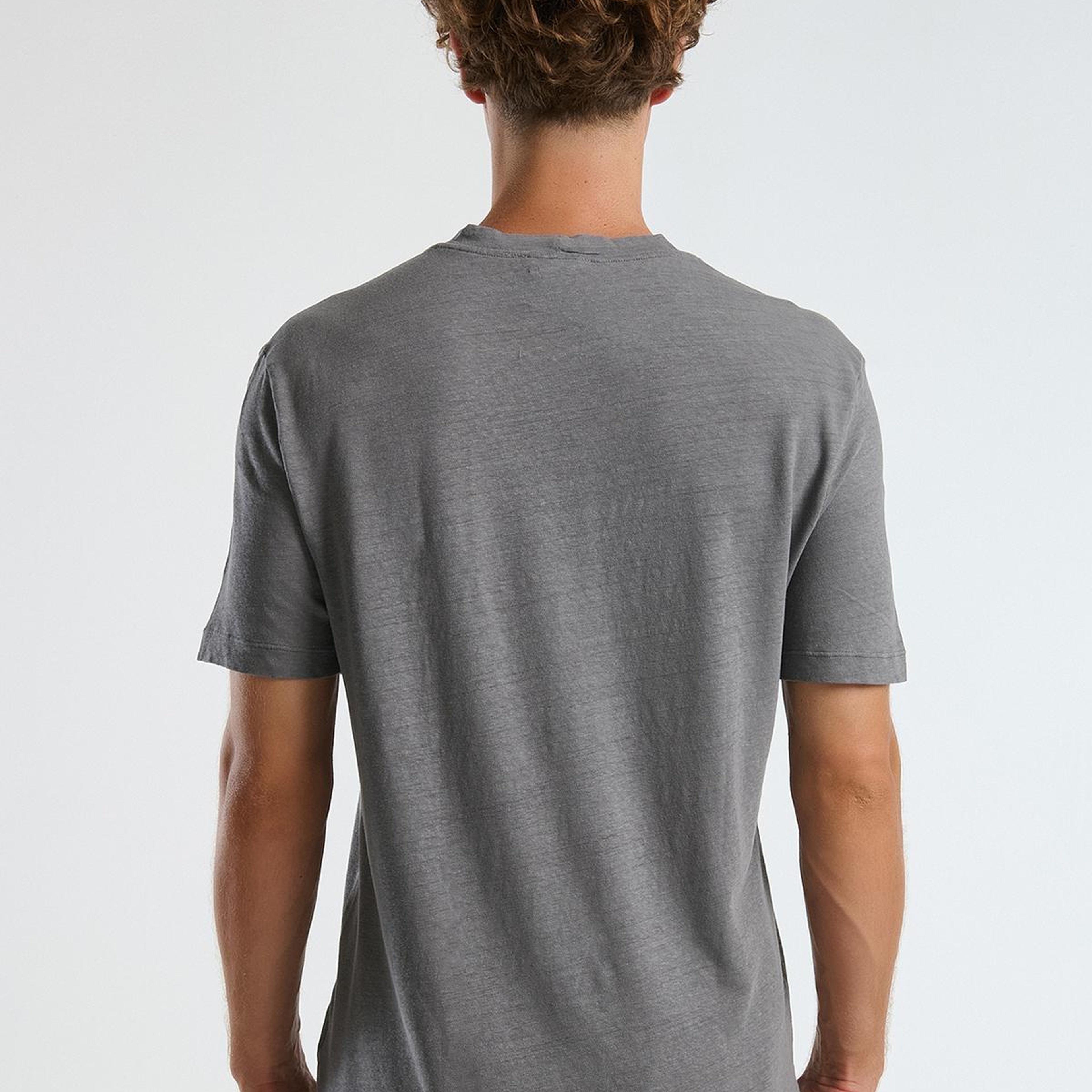 Erkek Gri Keten Karışımlı Regular Fit  T-Shirt