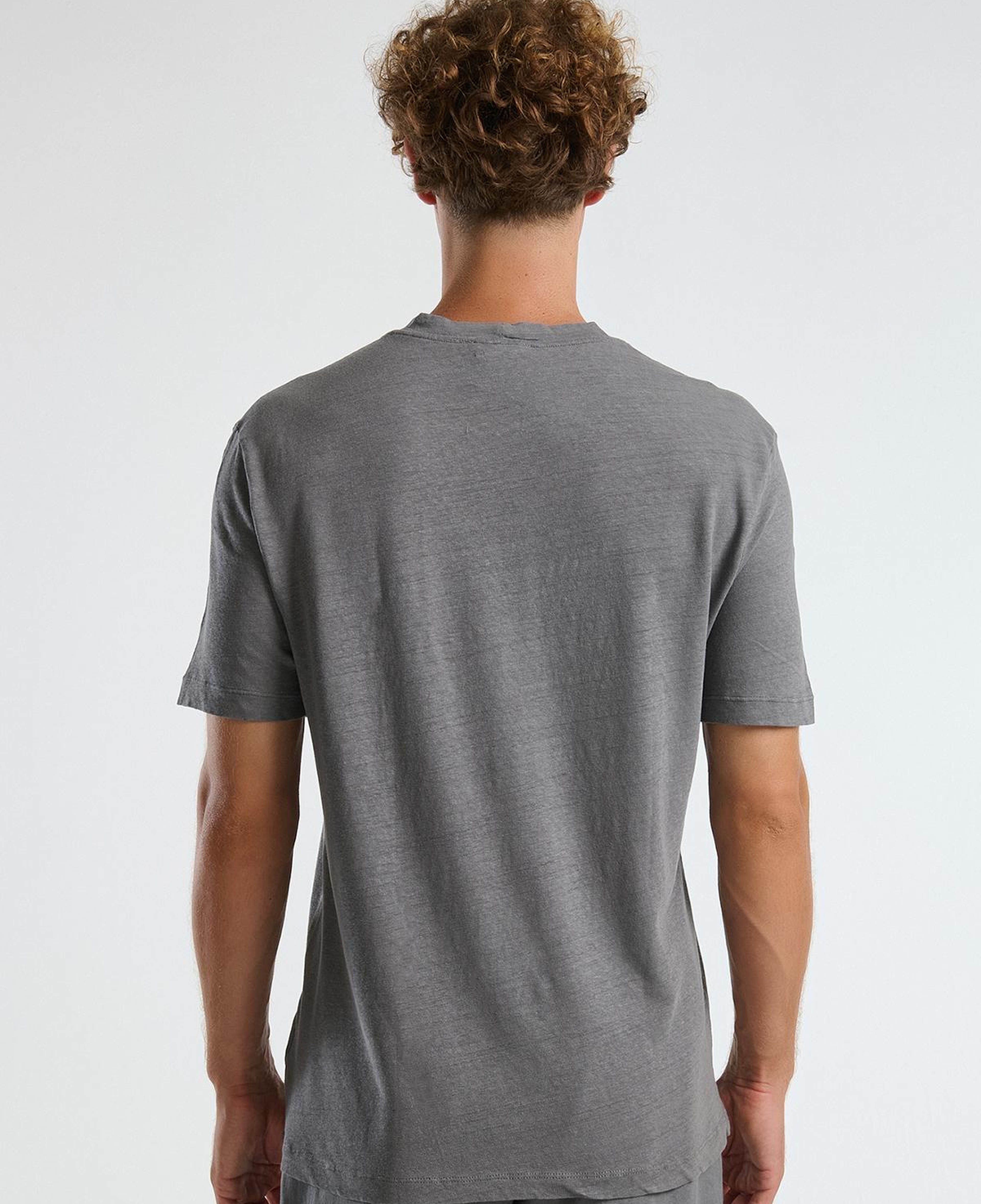 Erkek Gri Keten Karışımlı Regular Fit  T-Shirt