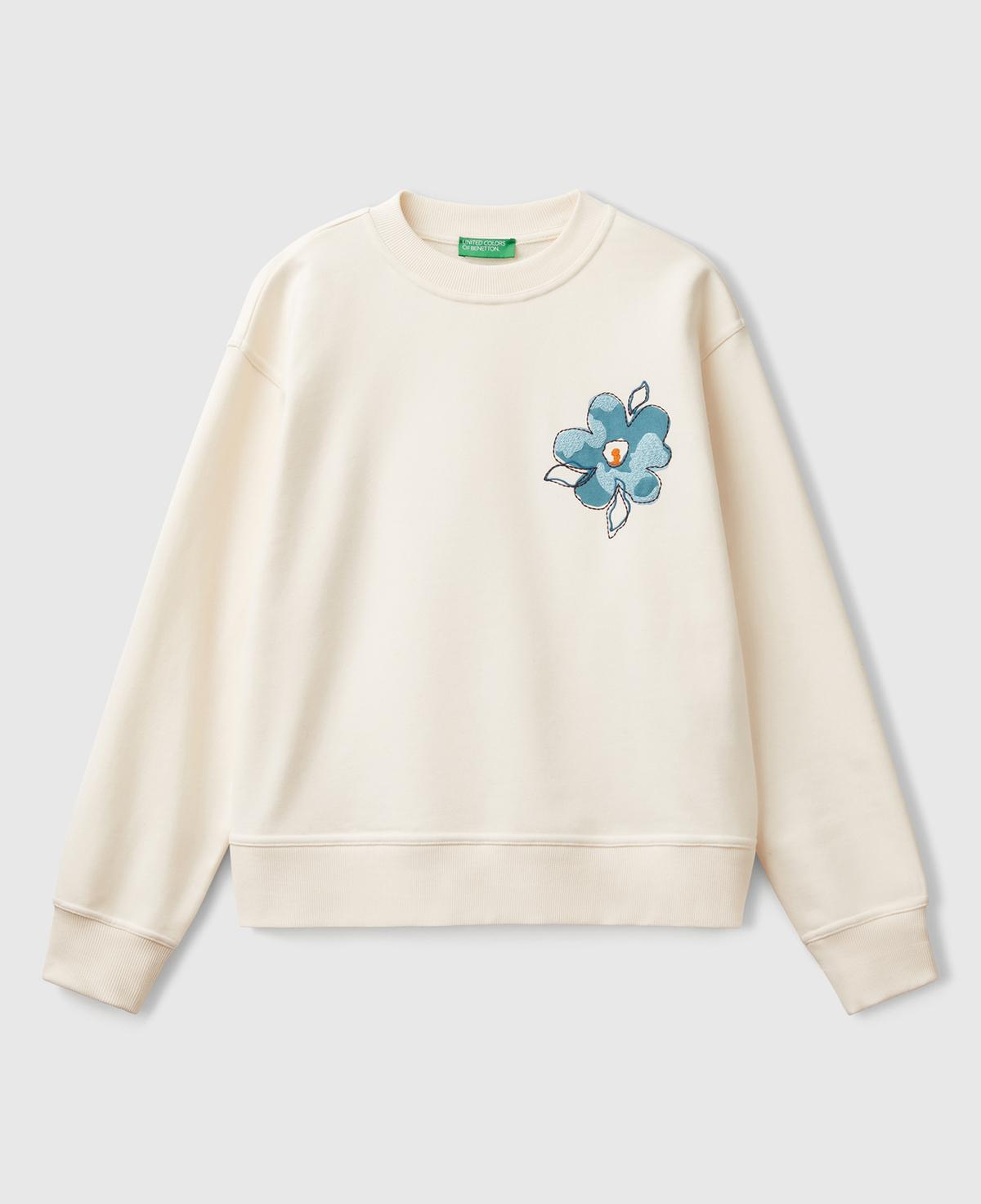 Kadın Krem Koton Karışımlı Çiçek Desenli Sweatsihrt