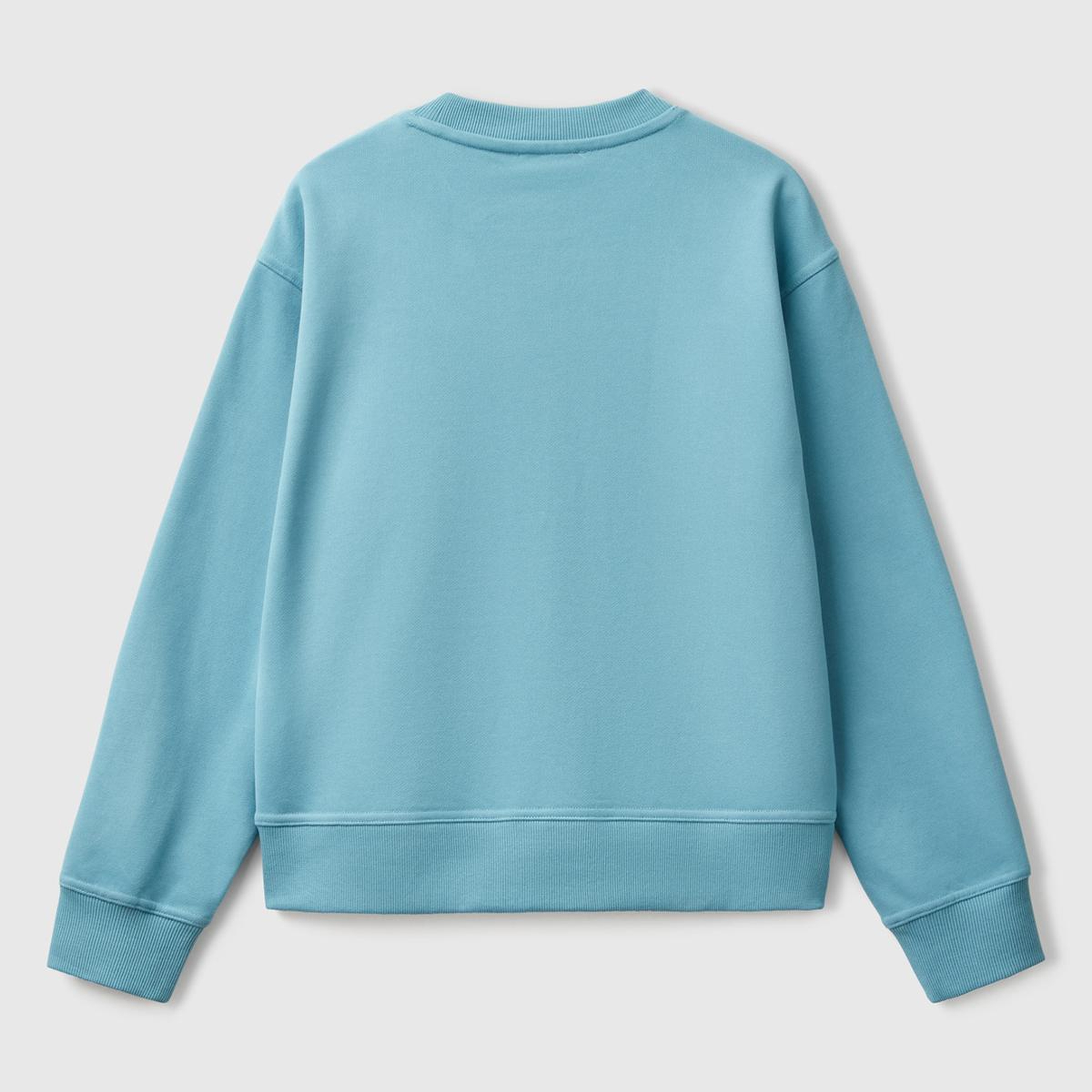 Kadın Mavi Koton Karışımlı Çiçek Desenli Sweatsihrt