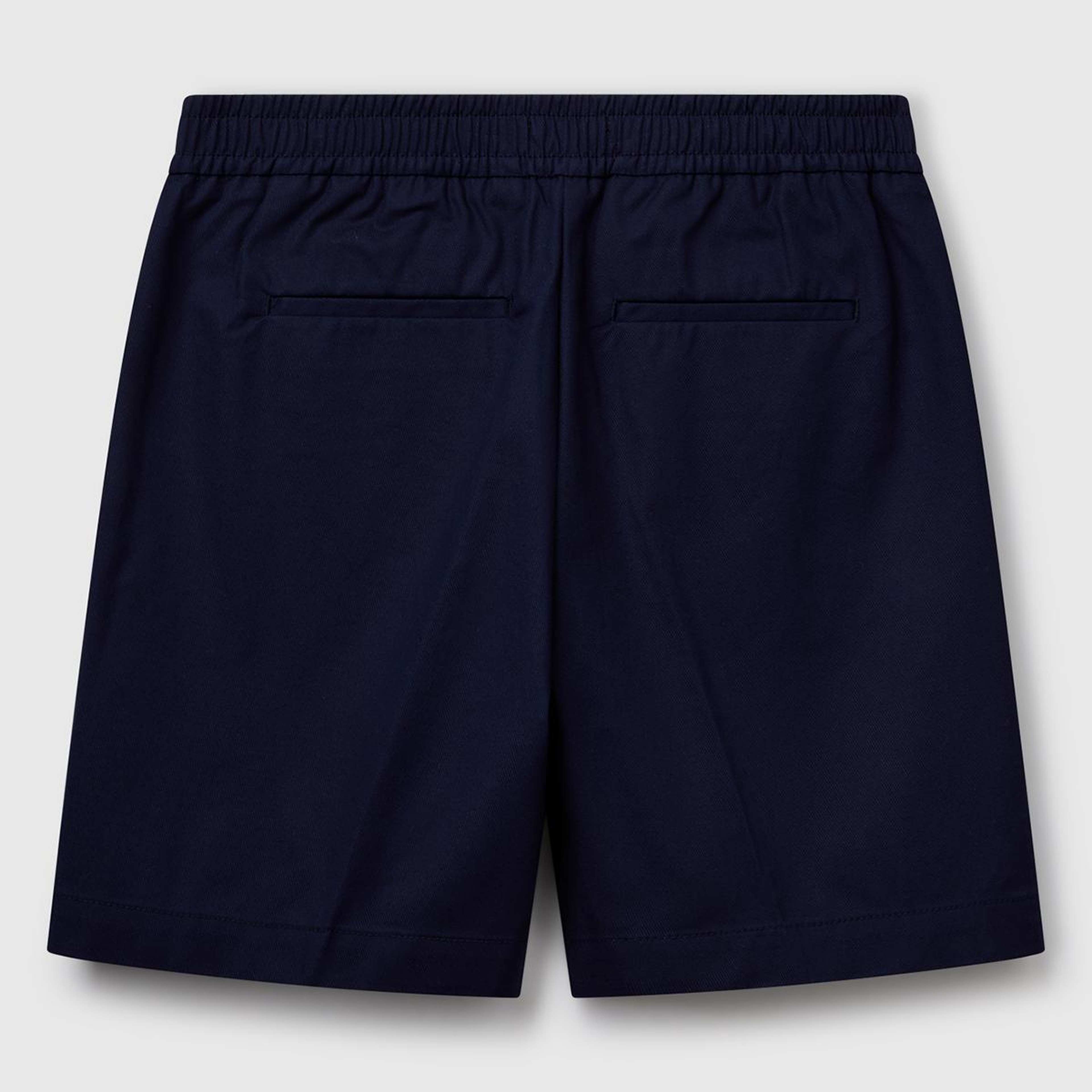 Kadın Lacivert Streç Pamuklu Arka Beli Lastikli Straight Fit Bermuda Şort