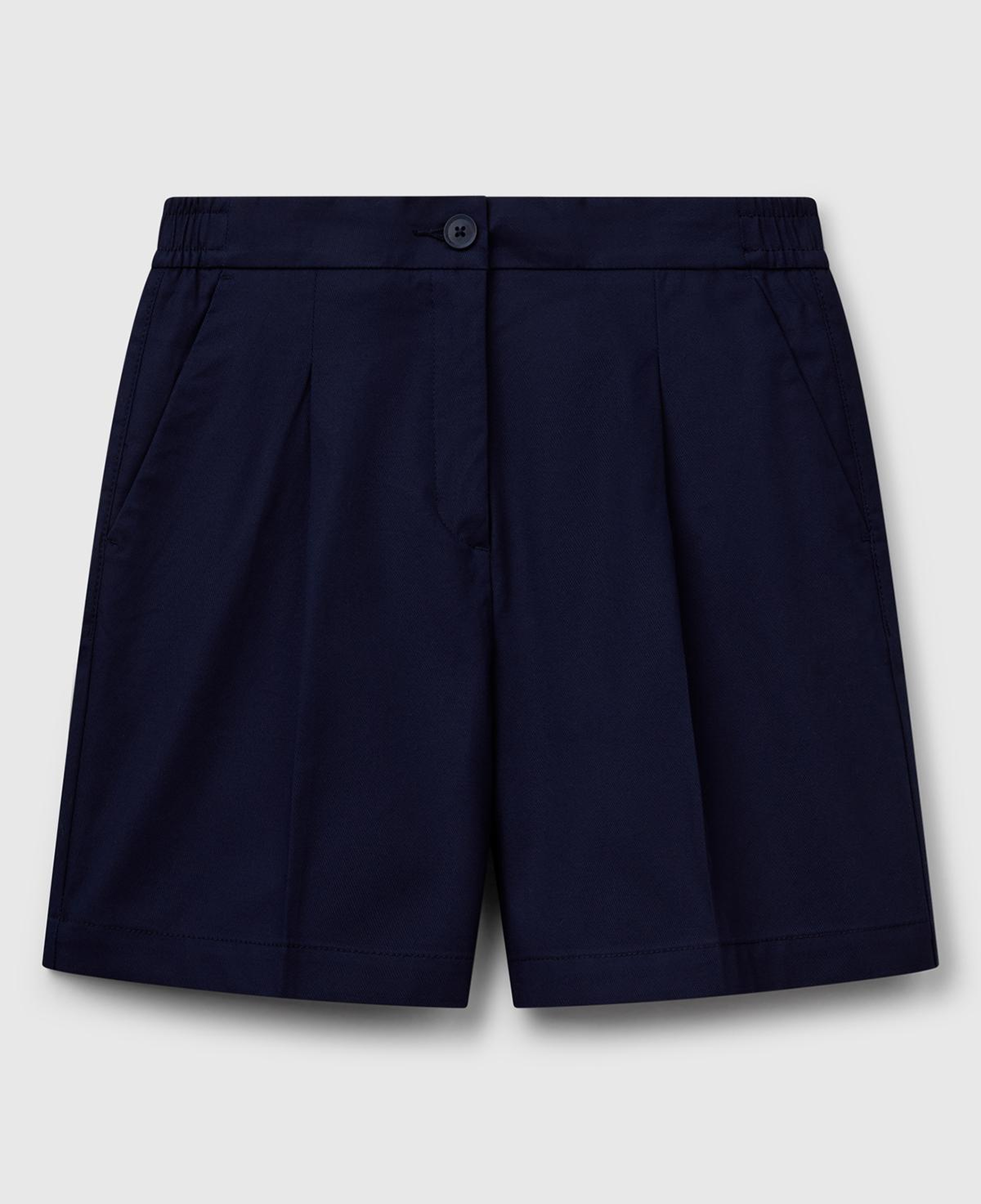 Kadın Lacivert Streç Pamuklu Arka Beli Lastikli Straight Fit Bermuda Şort