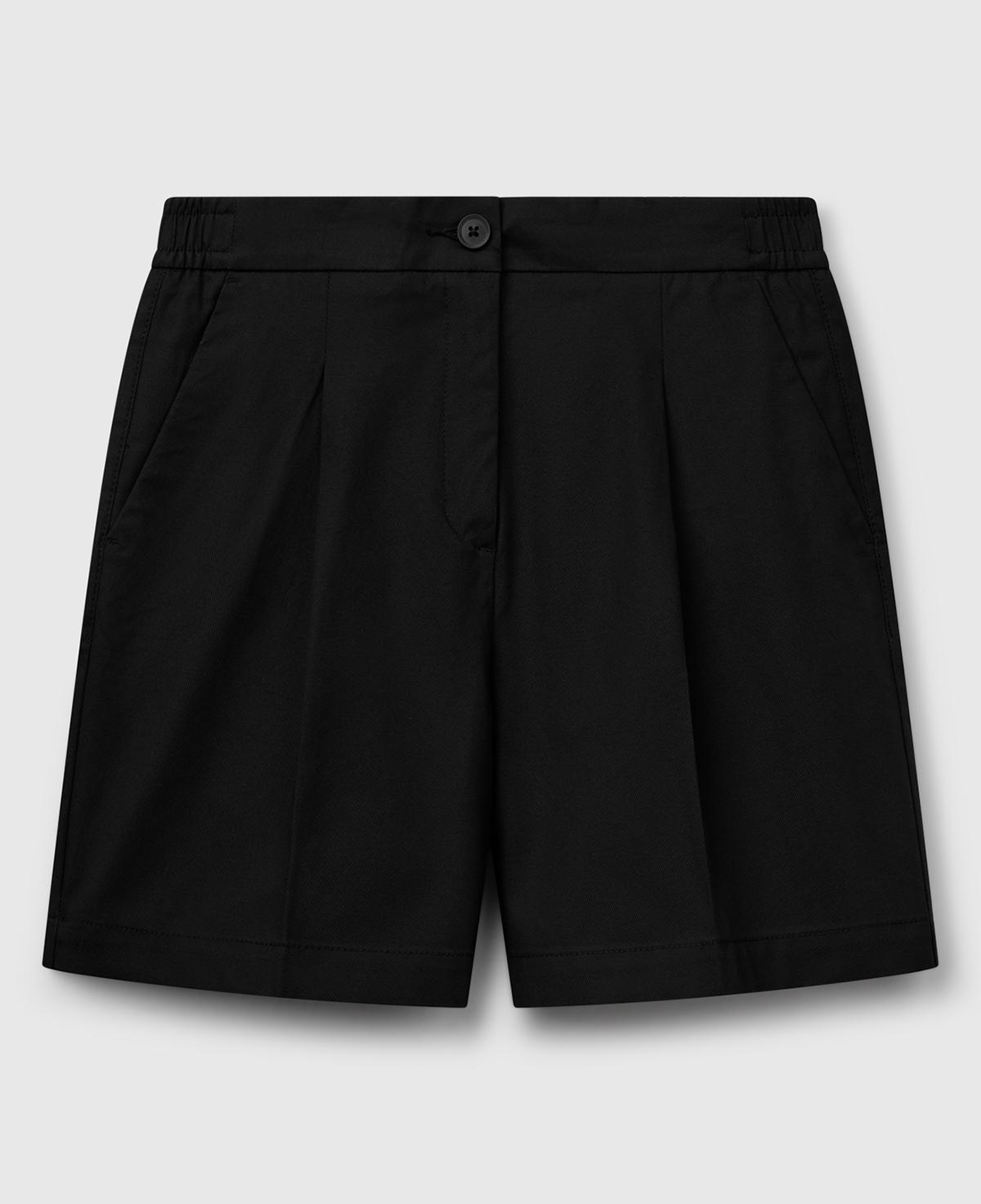 Kadın Siyah Streç Pamuklu Arka Beli Lastikli Straight Fit Bermuda Şort