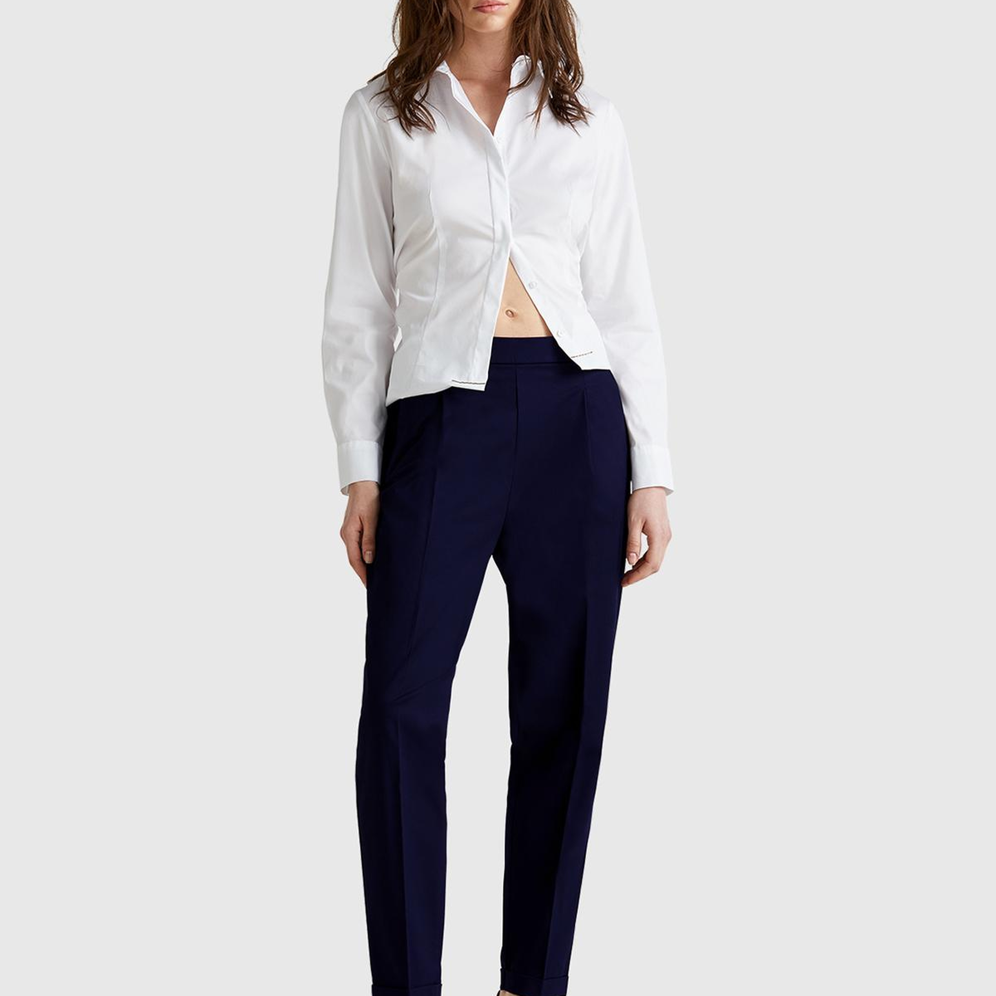 Kadın Lacivert Streç Pamuklu Arka Beli Lastikli Cepli Pantolon