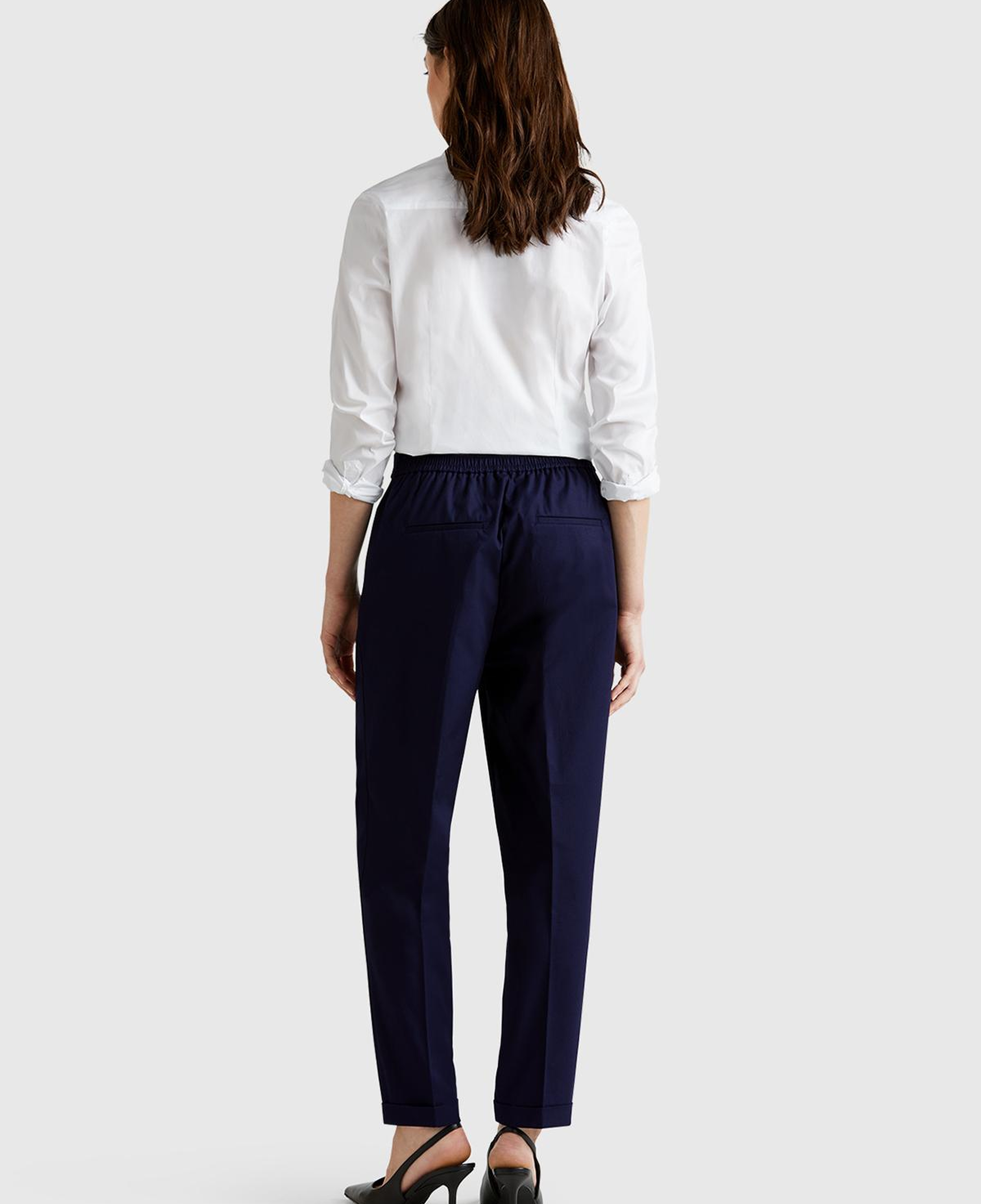 Kadın Lacivert Streç Pamuklu Arka Beli Lastikli Cepli Pantolon