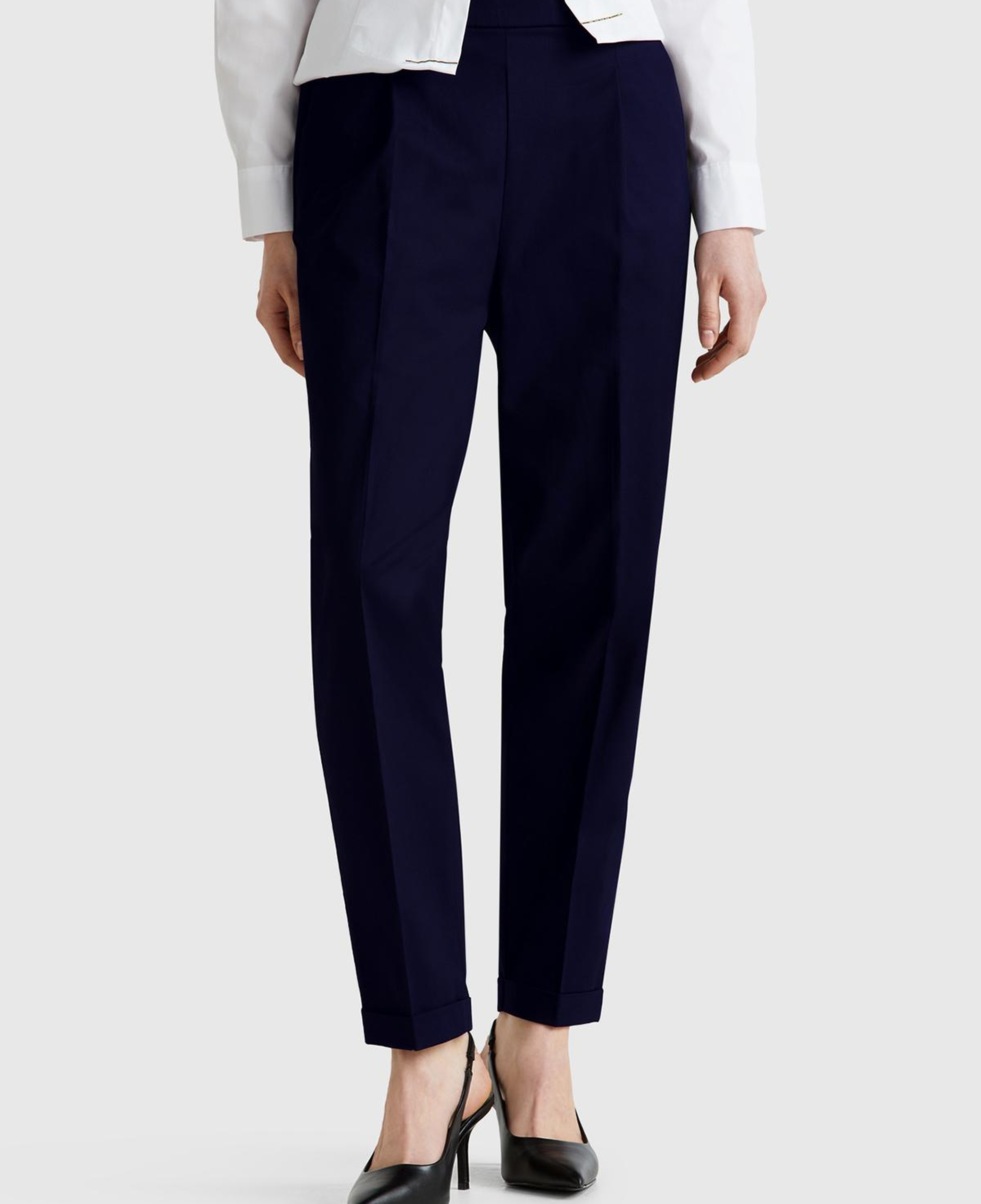 Kadın Lacivert Streç Pamuklu Arka Beli Lastikli Cepli Pantolon