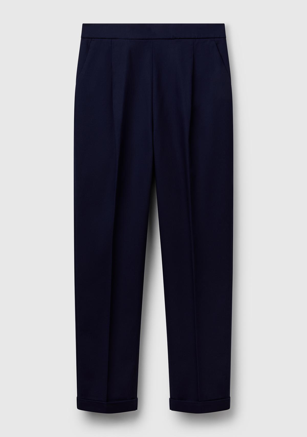 Kadın Lacivert Streç Pamuklu Arka Beli Lastikli Cepli Pantolon